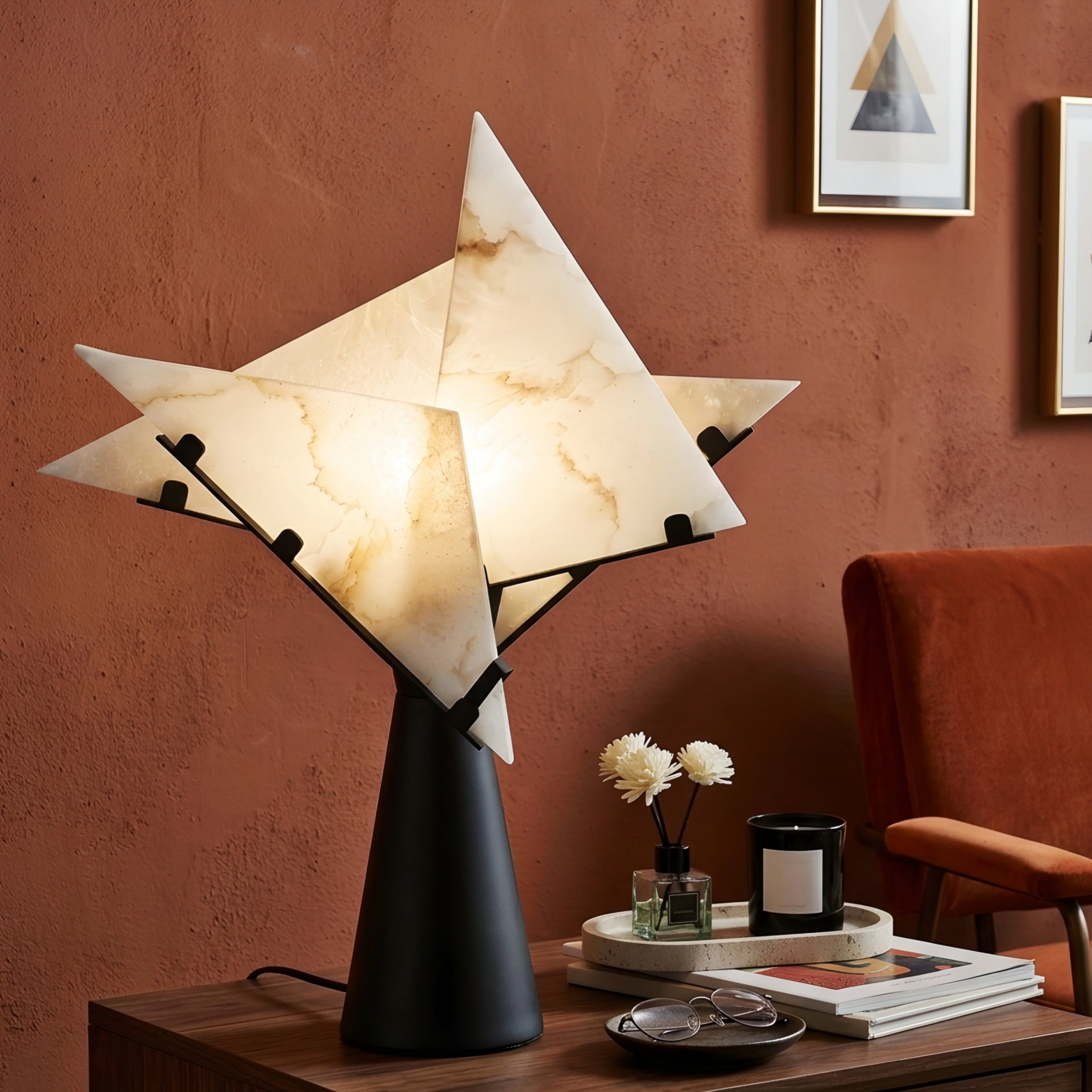 Stellaro Star Table Lamp – Modern Decorative White Black Cone Base Living Room Bedroom Lighting