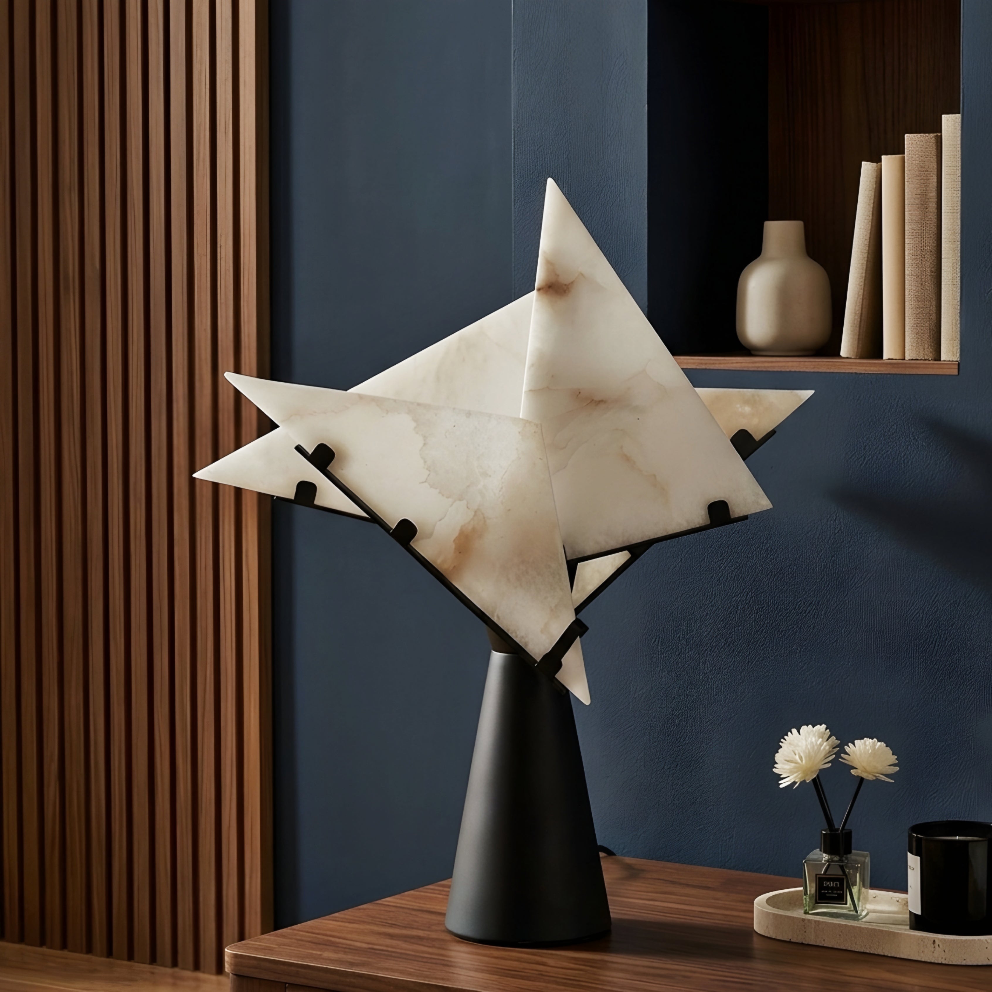 Stellaro Star Table Lamp – Modern Decorative White Black Cone Base Living Room Bedroom Lighting