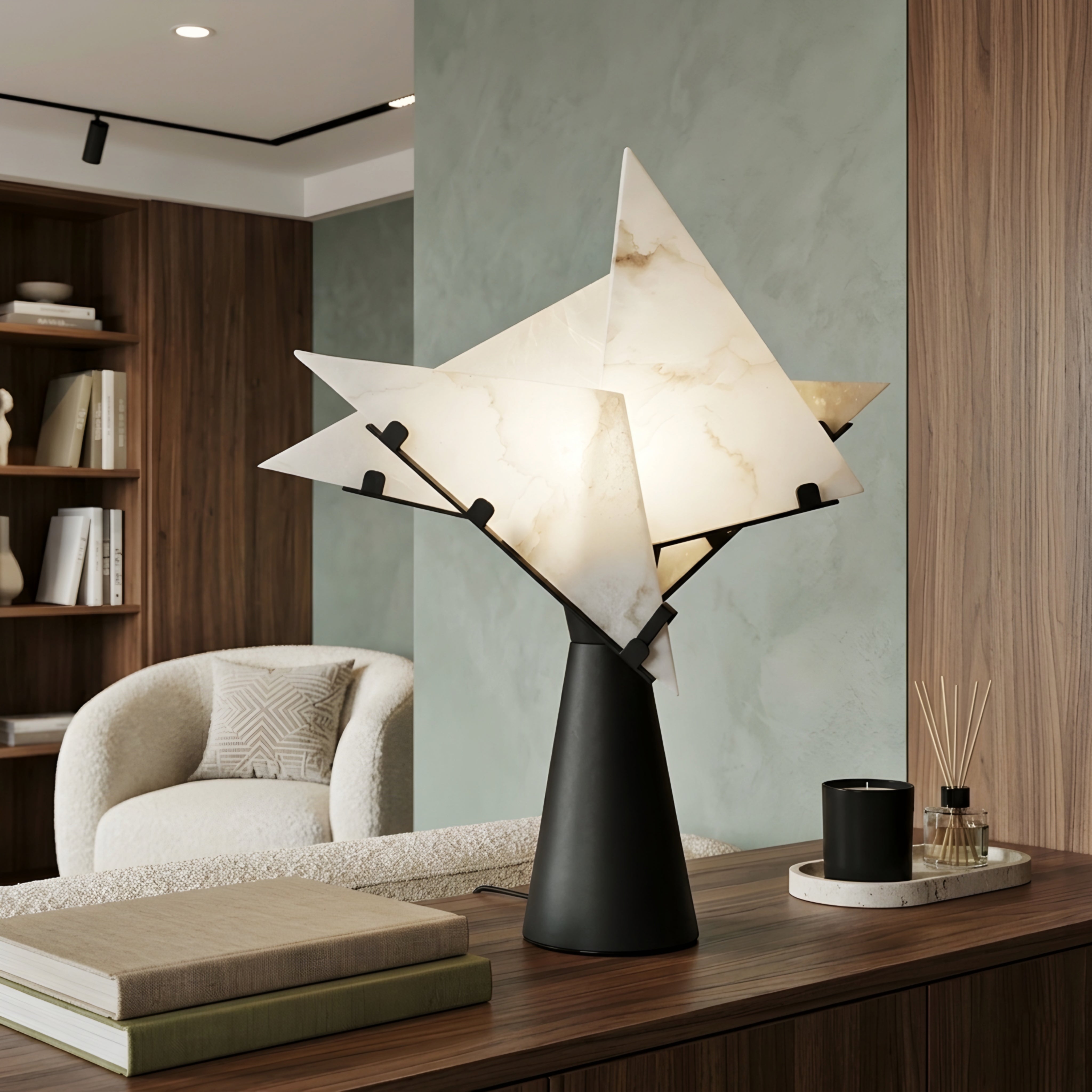 Stellaro Star Table Lamp – Modern Decorative White Black Cone Base Living Room Bedroom Lighting