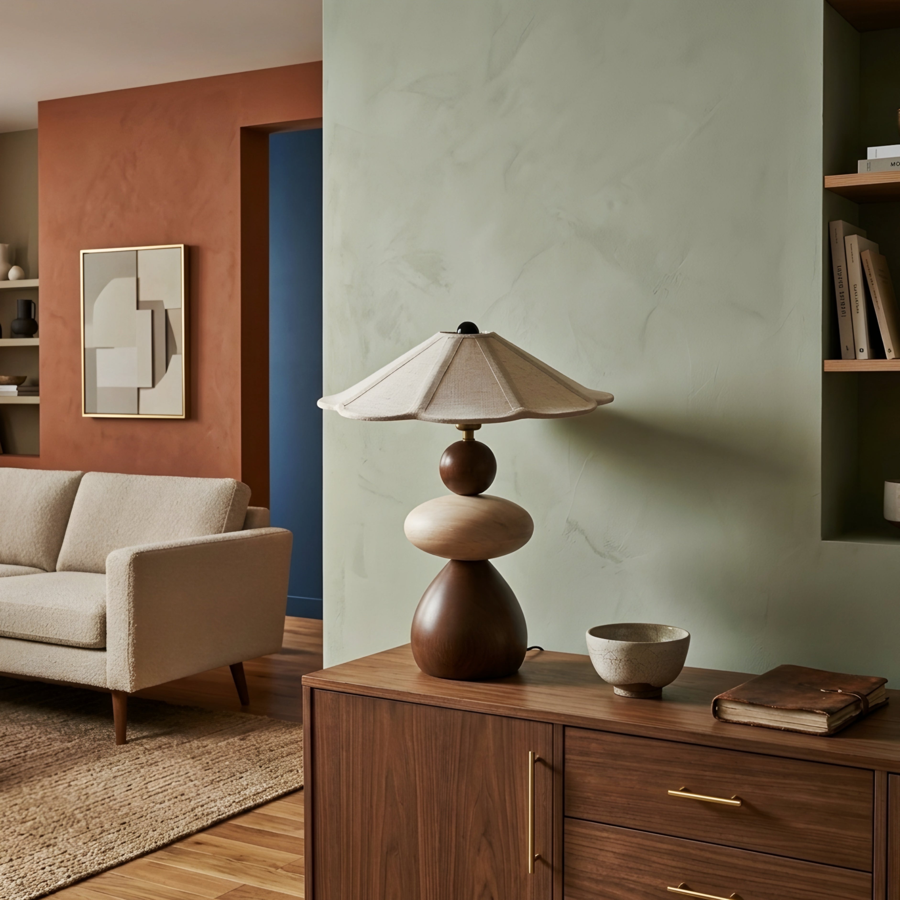 Stonara Table Lamp – Modern Wood Base Linen Shade Decorative Lighting Bedroom Living Room Desk