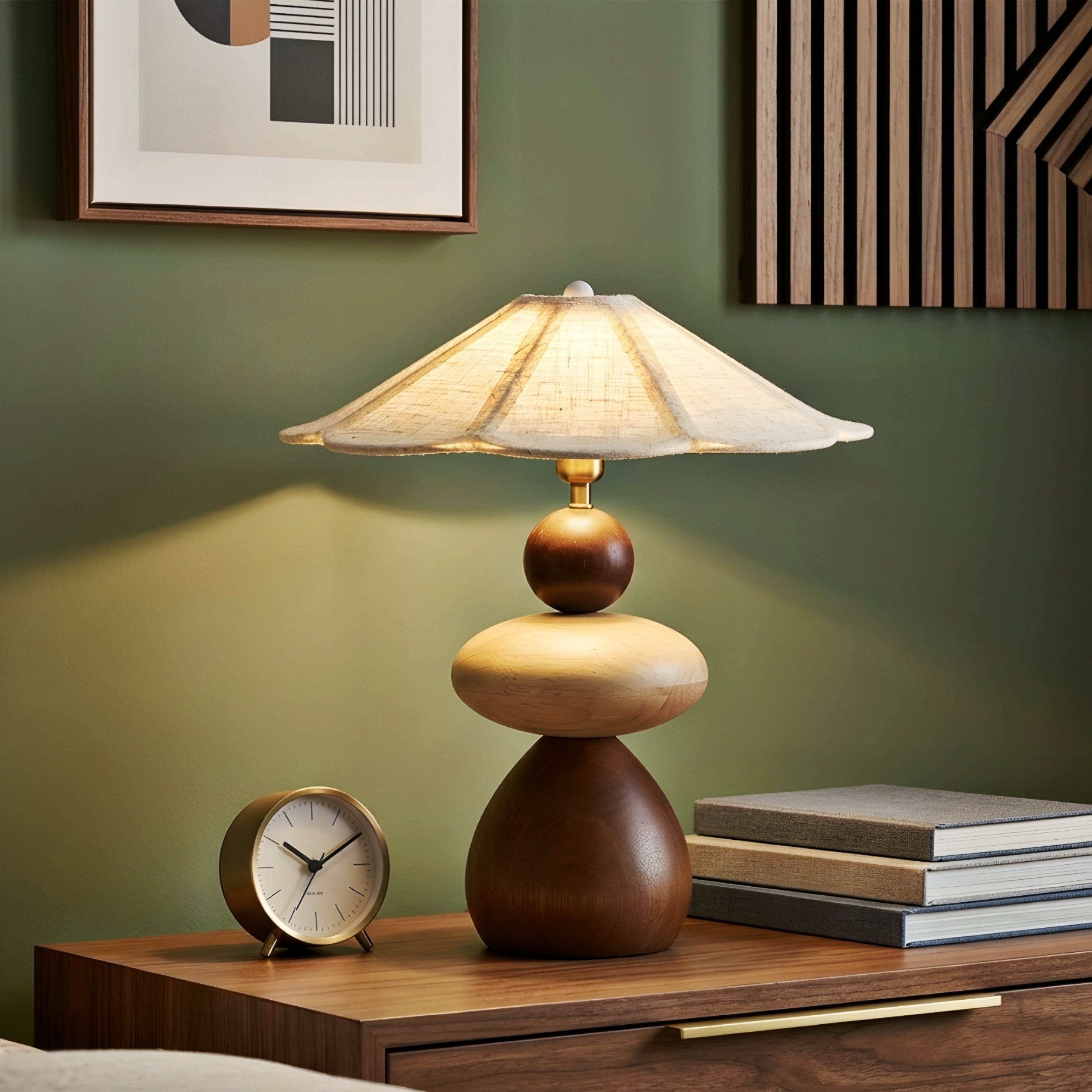 Stonara Table Lamp – Modern Wood Base Linen Shade Decorative Lighting Bedroom Living Room Desk