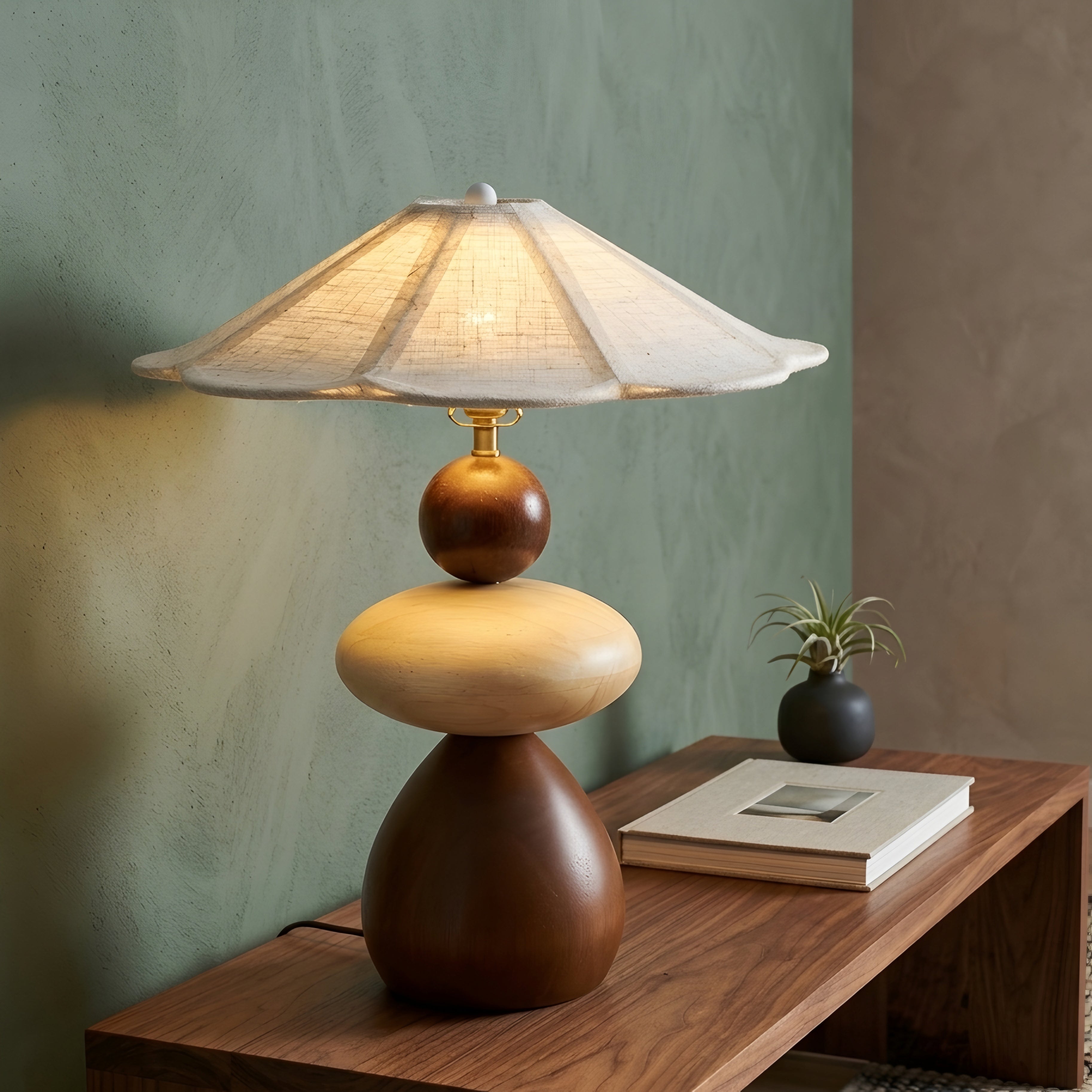 Stonara Table Lamp – Modern Wood Base Linen Shade Decorative Lighting Bedroom Living Room Desk