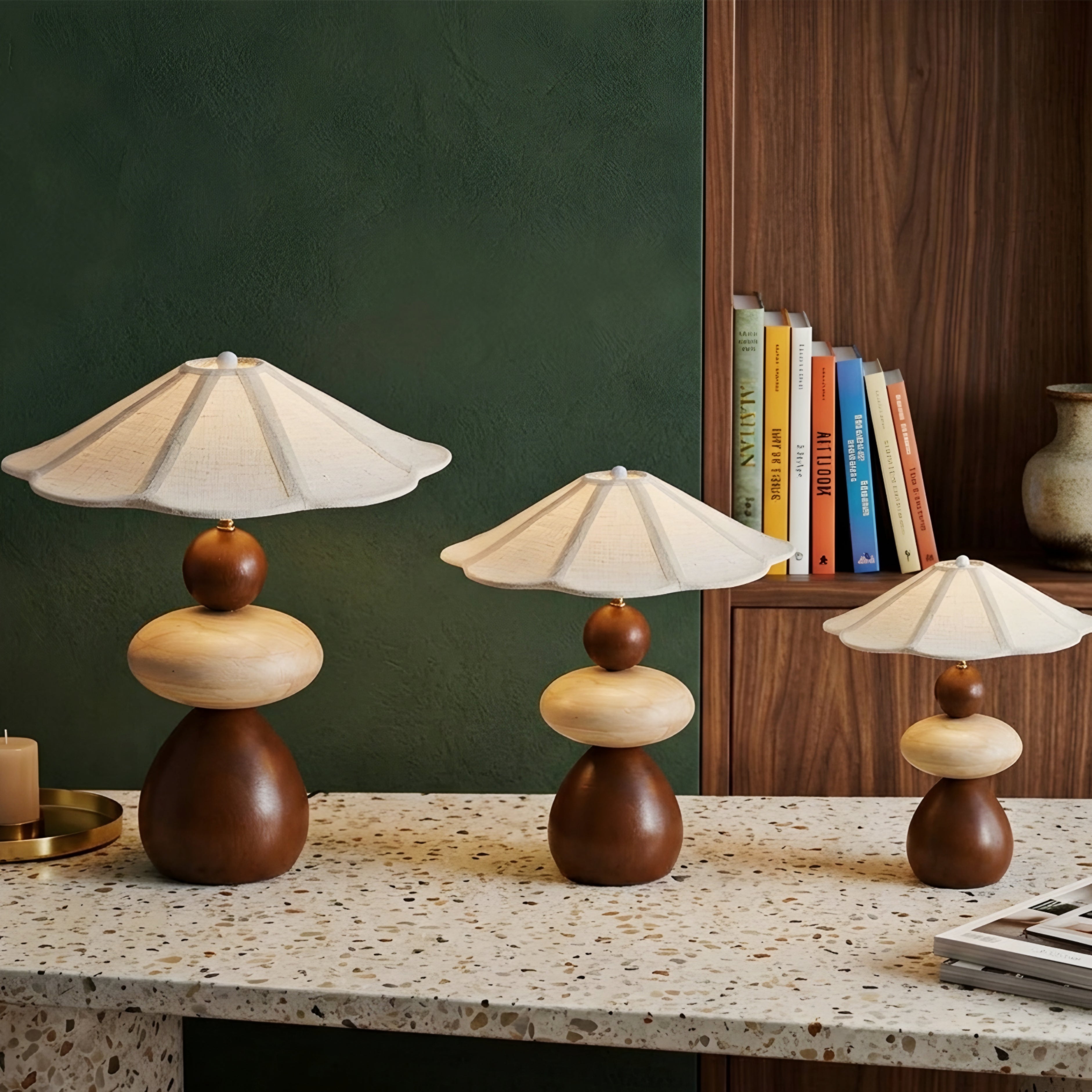 Stonara Table Lamp – Modern Wood Base Linen Shade Decorative Lighting Bedroom Living Room Desk