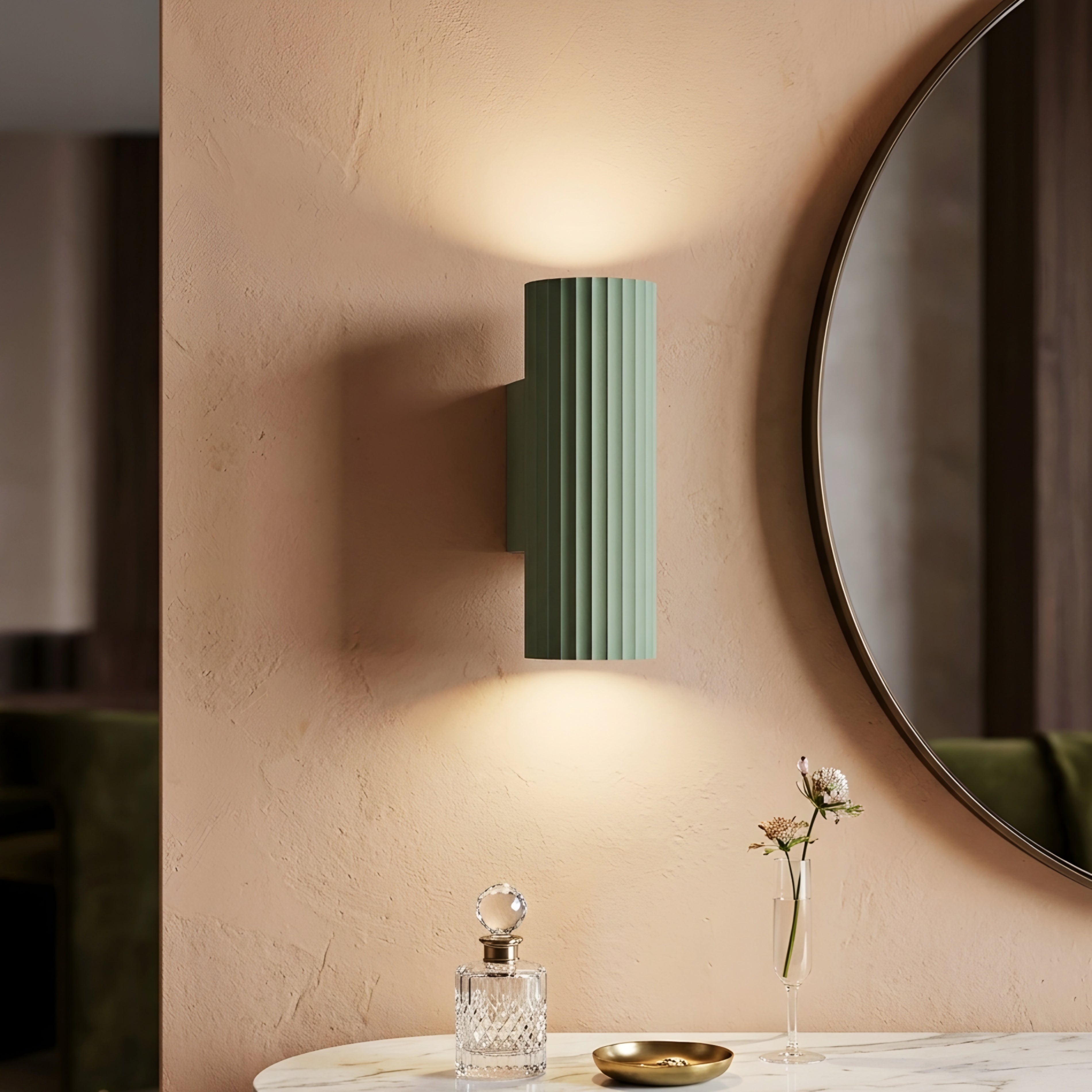 Corvel Wall Sconce – Modern Green Fluted Cylinder Decorative Lighting Bedroom Living Room