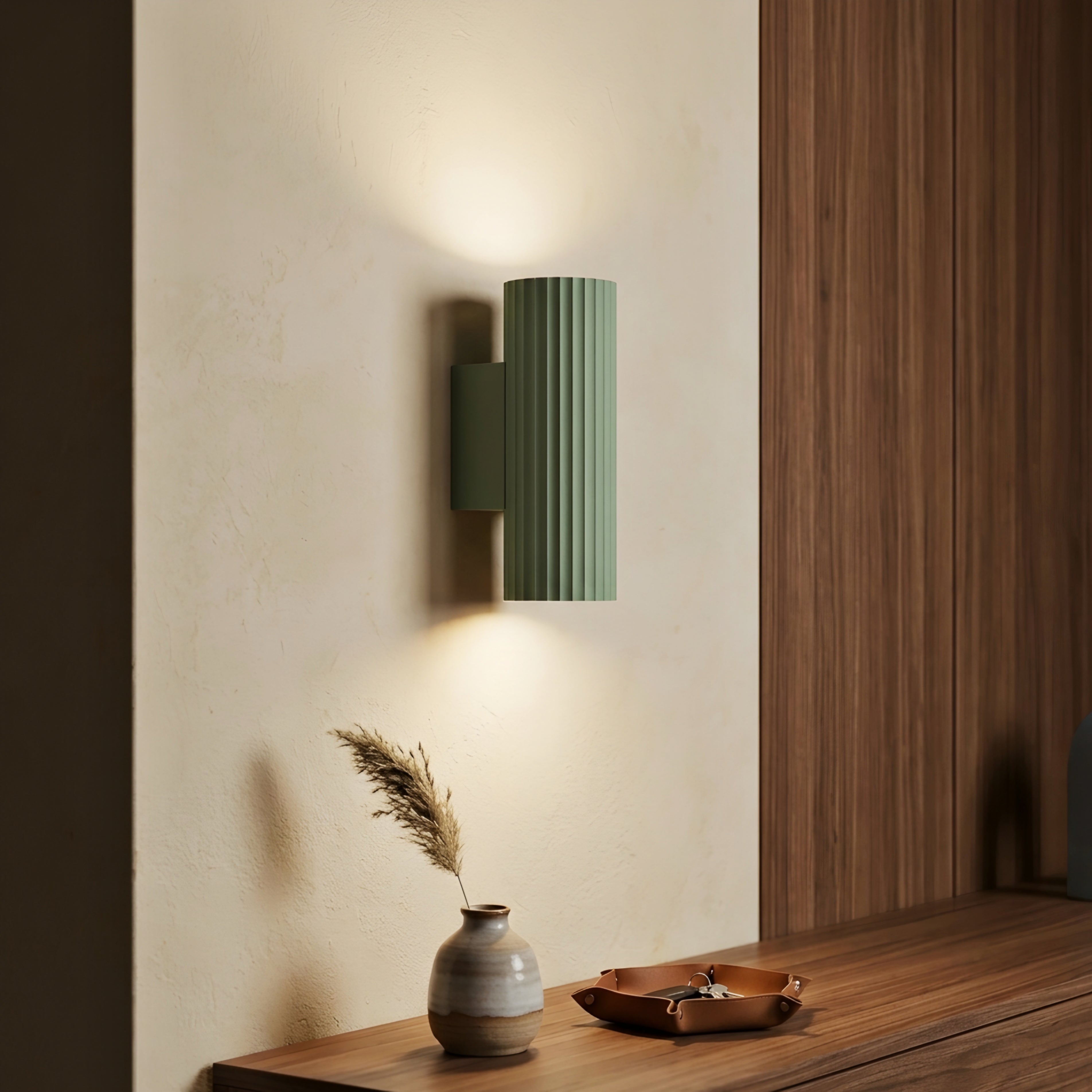 Corvel Wall Sconce – Modern Green Fluted Cylinder Decorative Lighting Bedroom Living Room