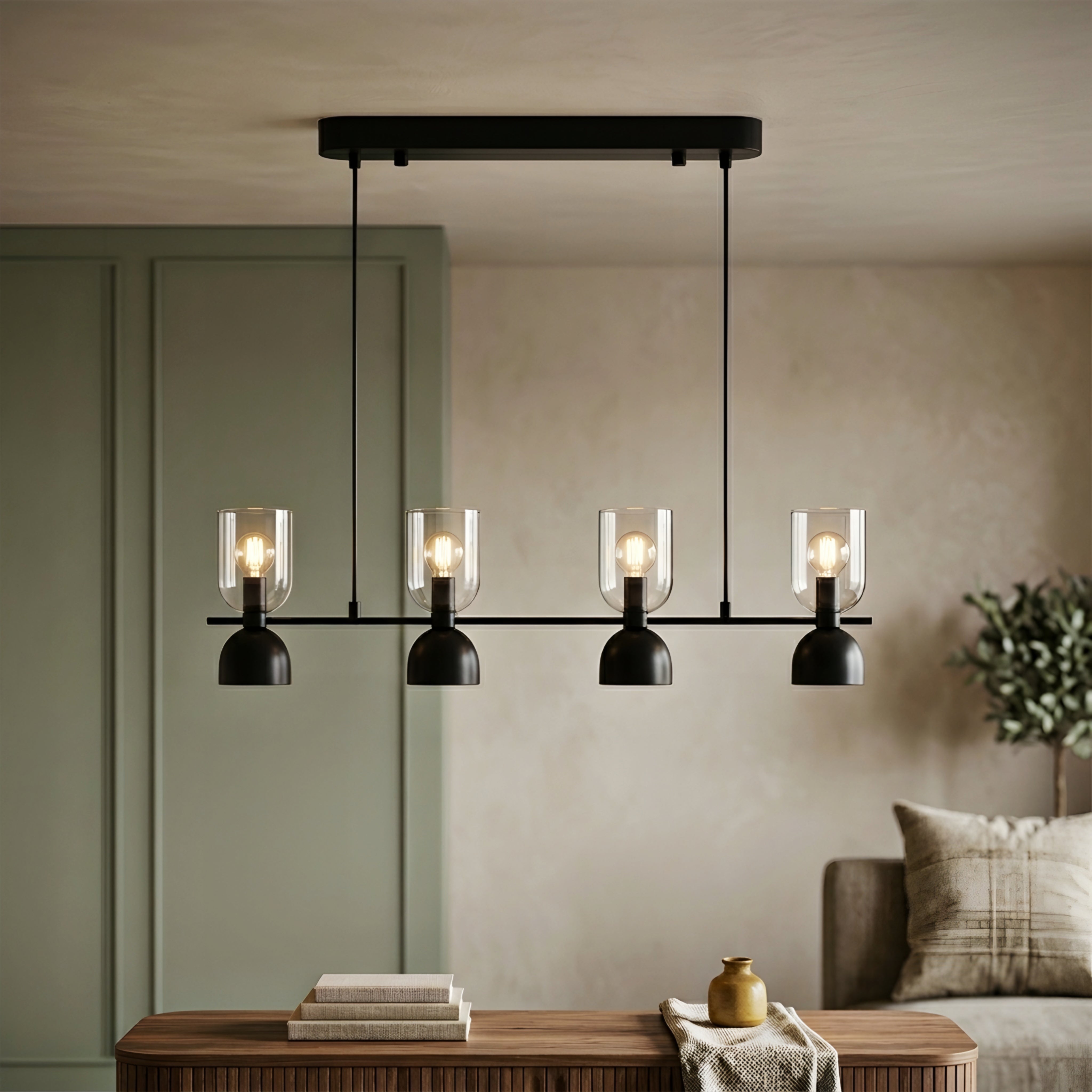 Quova Linear Pendant Light – Black Modern Kitchen Island Chandelier Dining Room Decorative Lighting