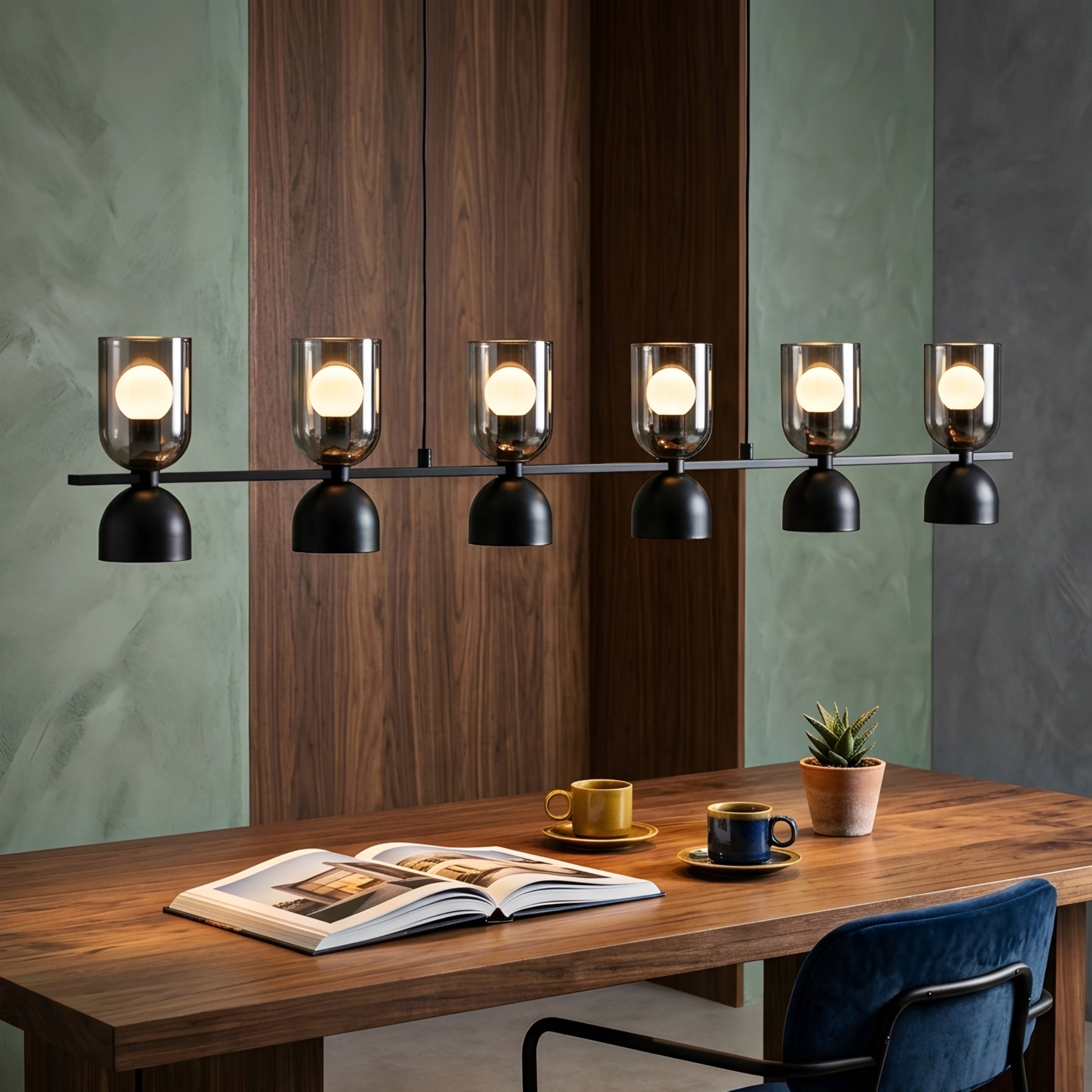 Quova Linear Pendant Light – Black Modern Kitchen Island Chandelier Dining Room Decorative Lighting