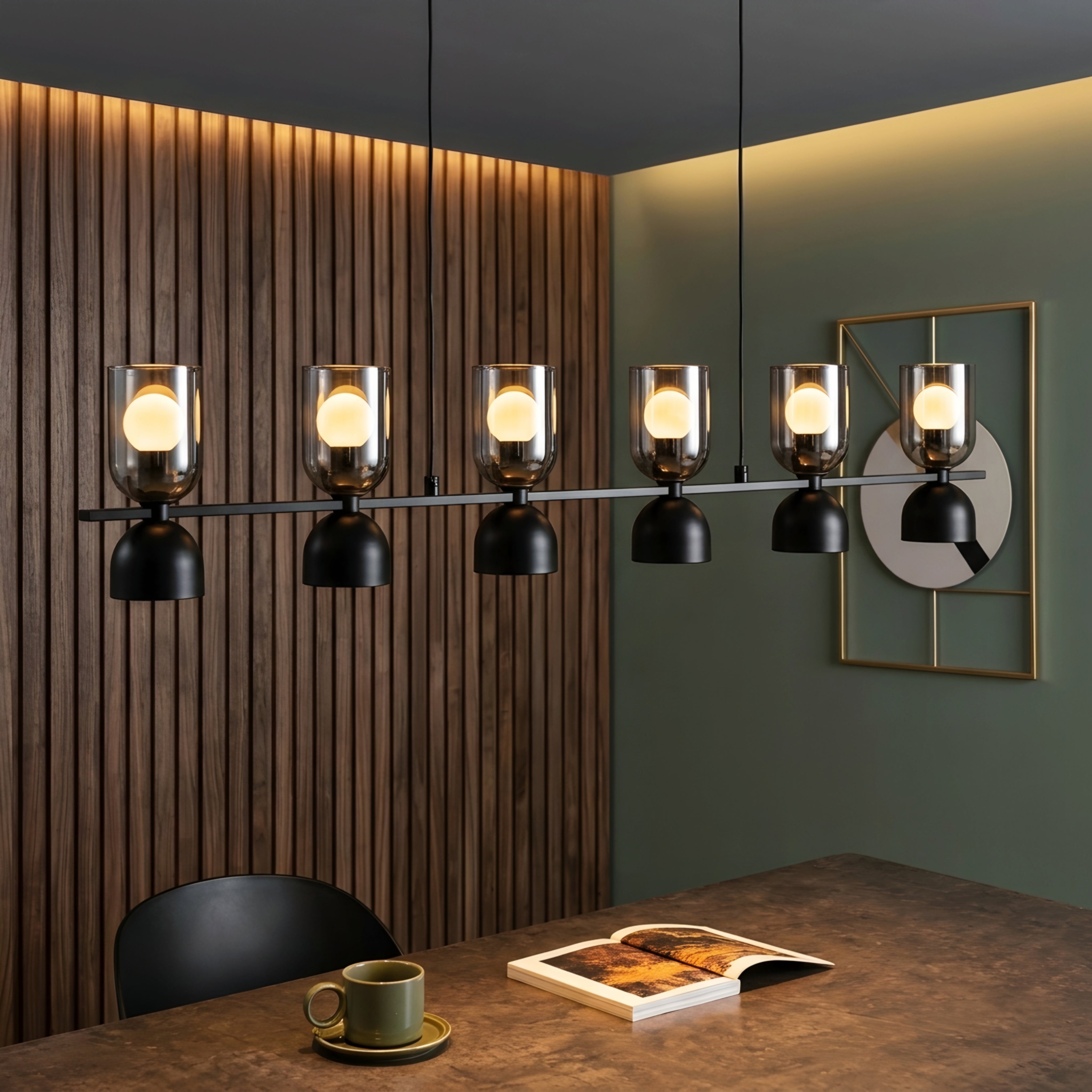 Quova Linear Pendant Light – Black Modern Kitchen Island Chandelier Dining Room Decorative Lighting