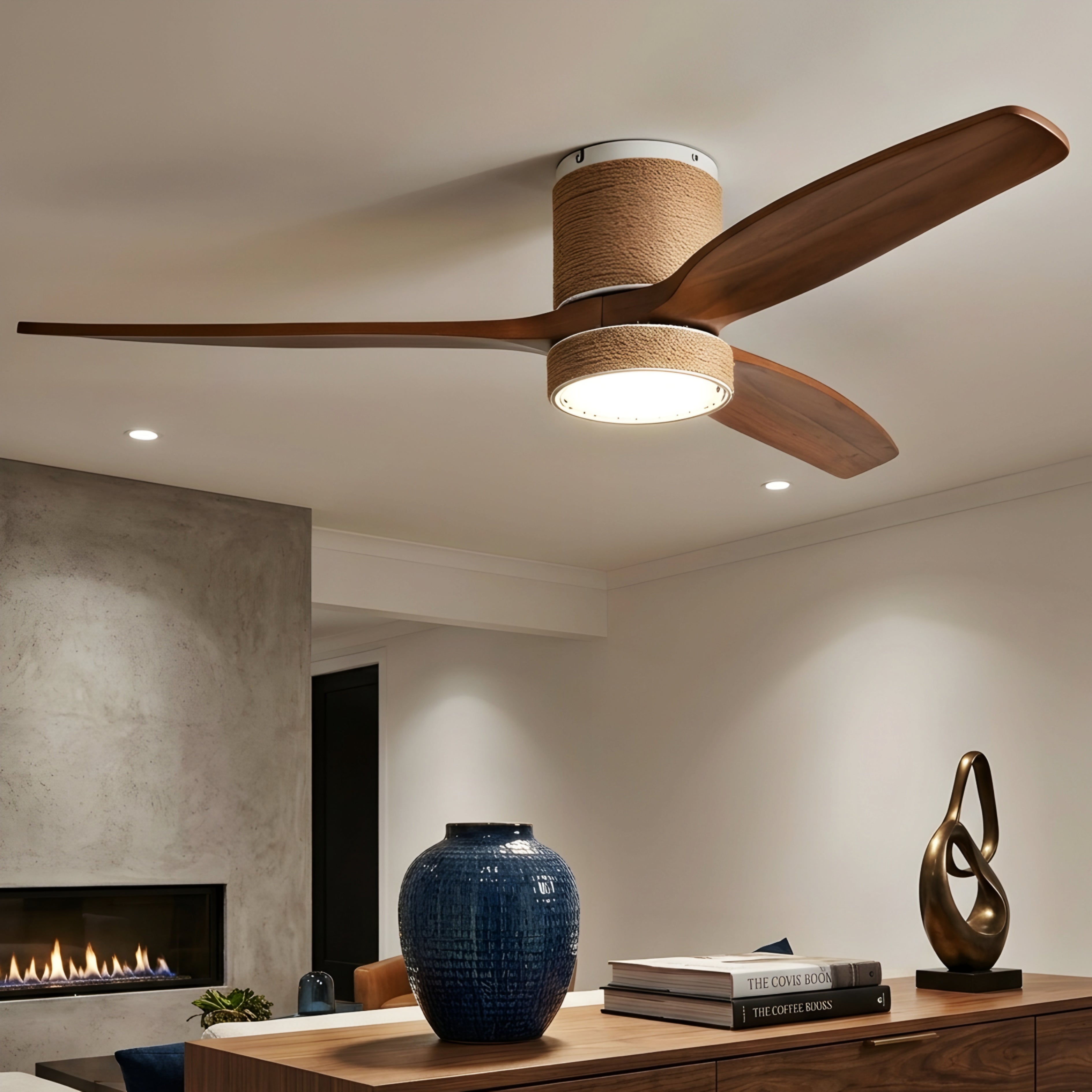 Cordova Breeze Ceiling Fan – Low Profile LED Light Wood Blade Flush Mount Boho Coastal Bedroom Living Room