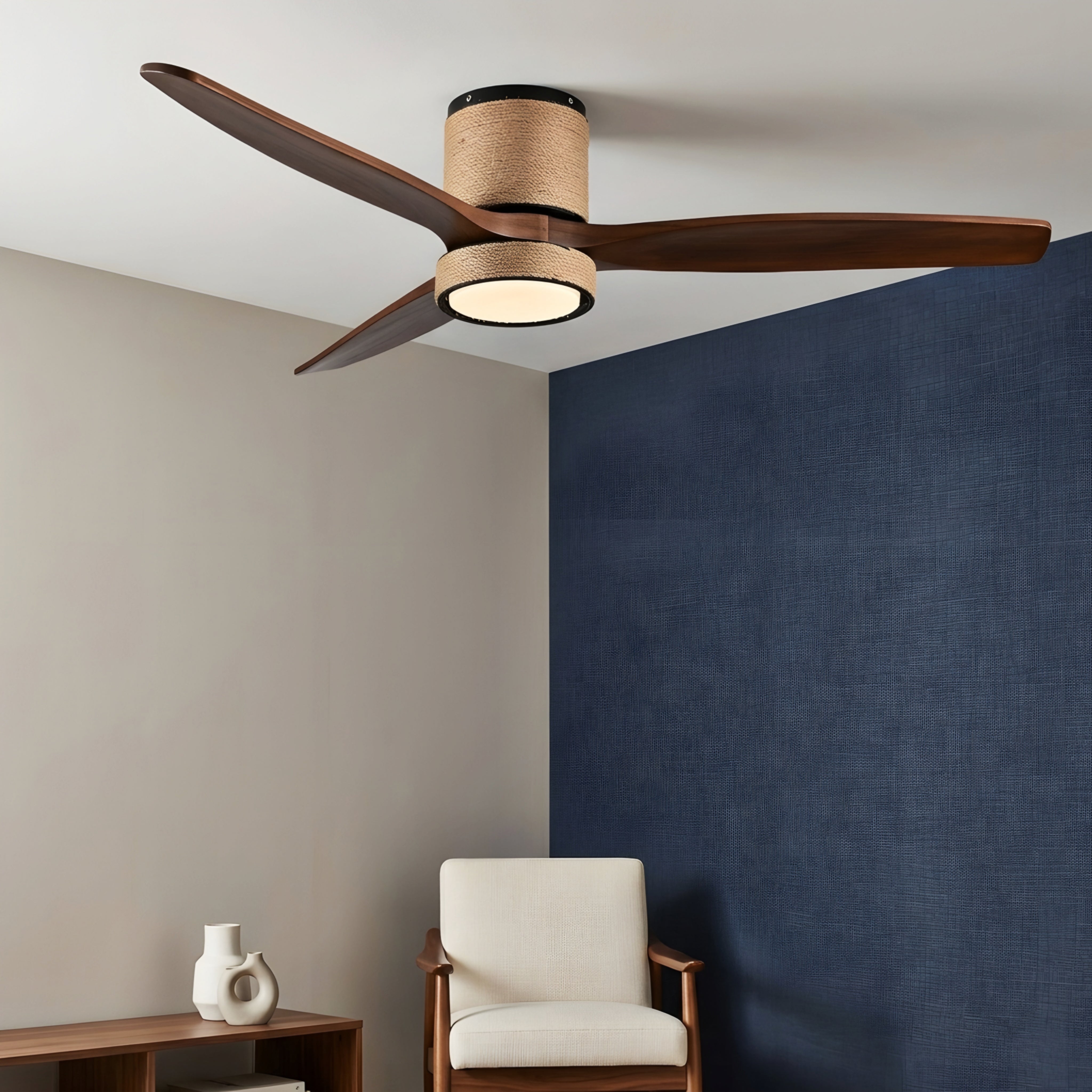 Cordova Breeze Ceiling Fan – Low Profile LED Light Wood Blade Flush Mount Boho Coastal Bedroom Living Room