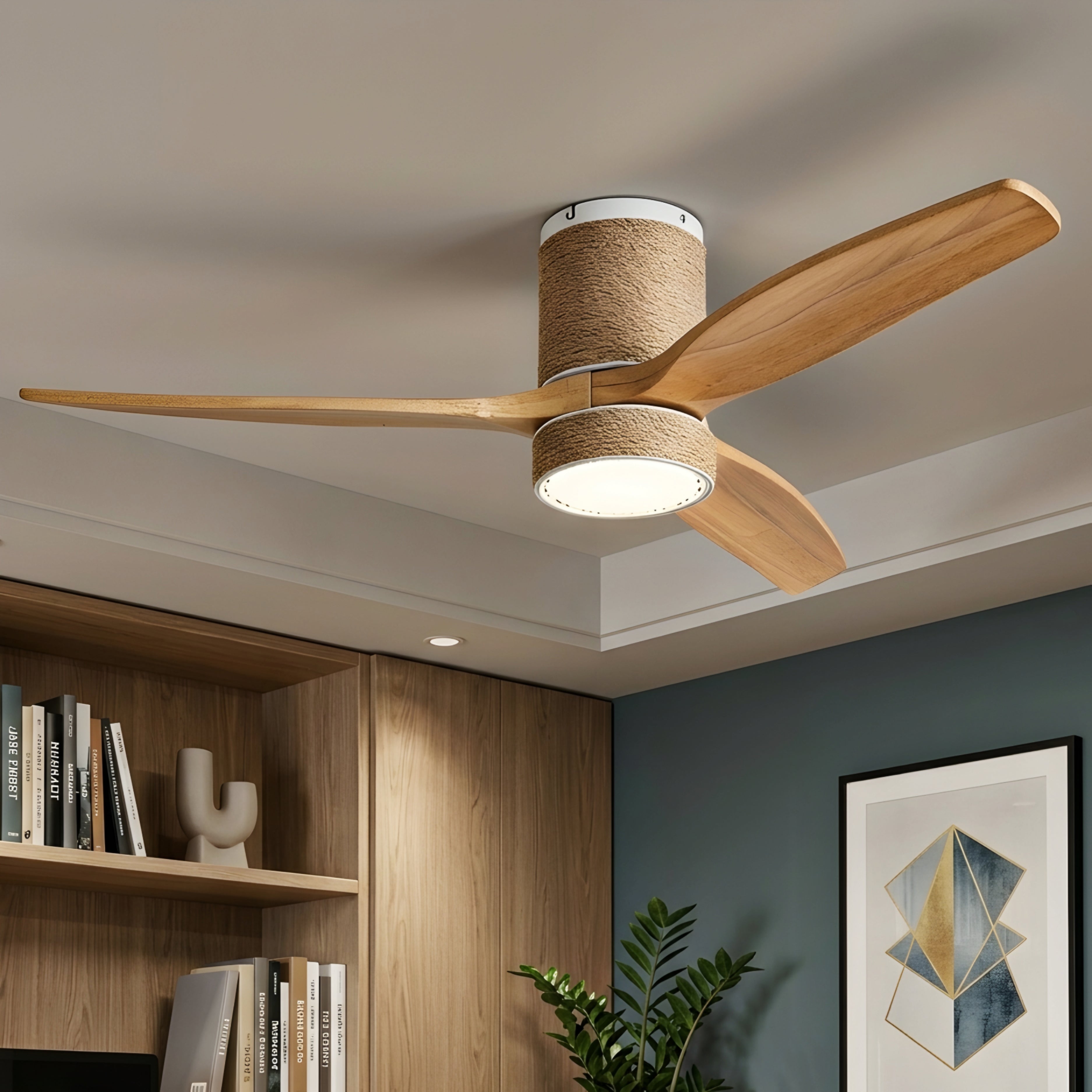 Cordova Breeze Ceiling Fan – Low Profile LED Light Wood Blade Flush Mount Boho Coastal Bedroom Living Room