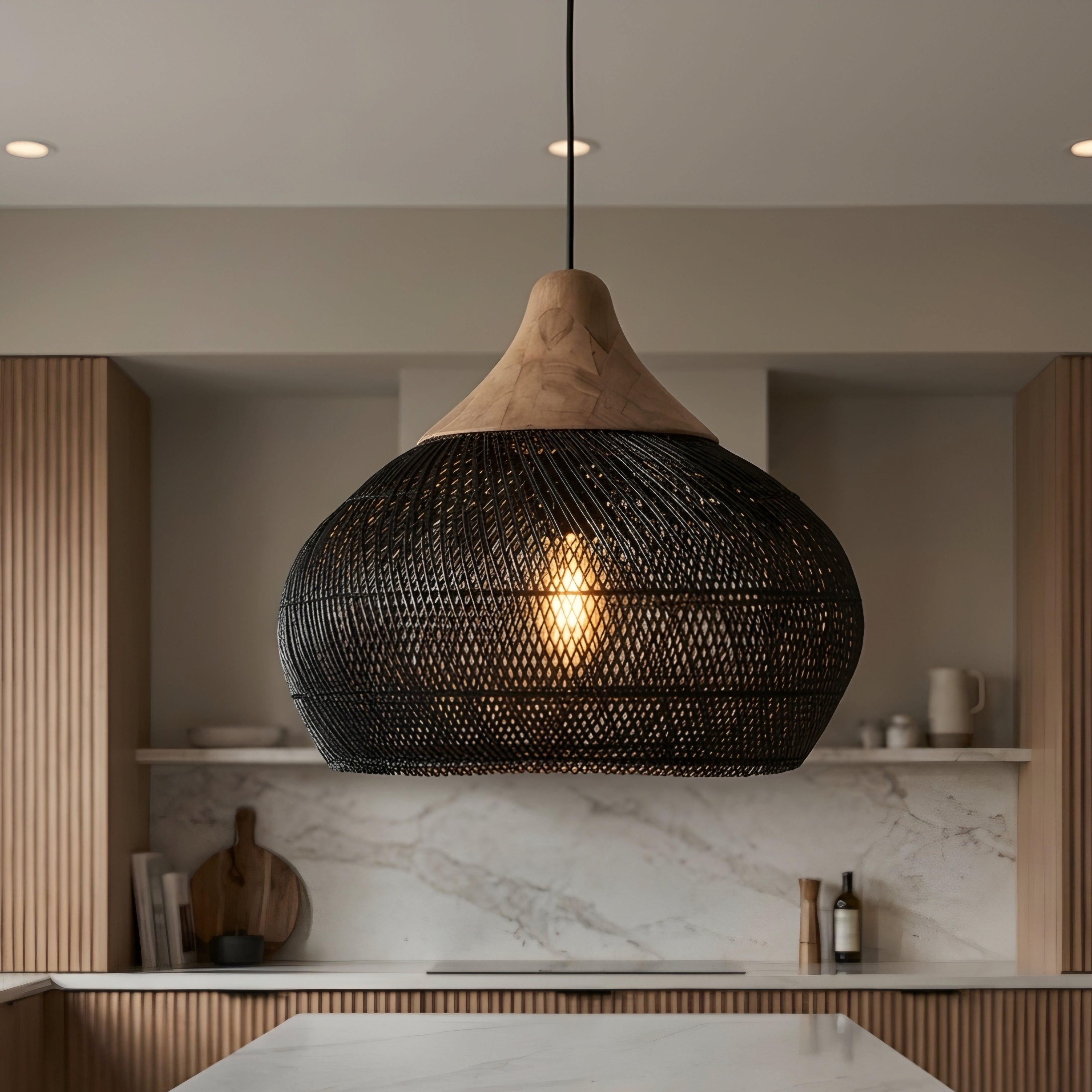 Caldera Pendant Light – Woven Rattan Wood Ceiling Light Kitchen Island Dining Room Decorative Lighting