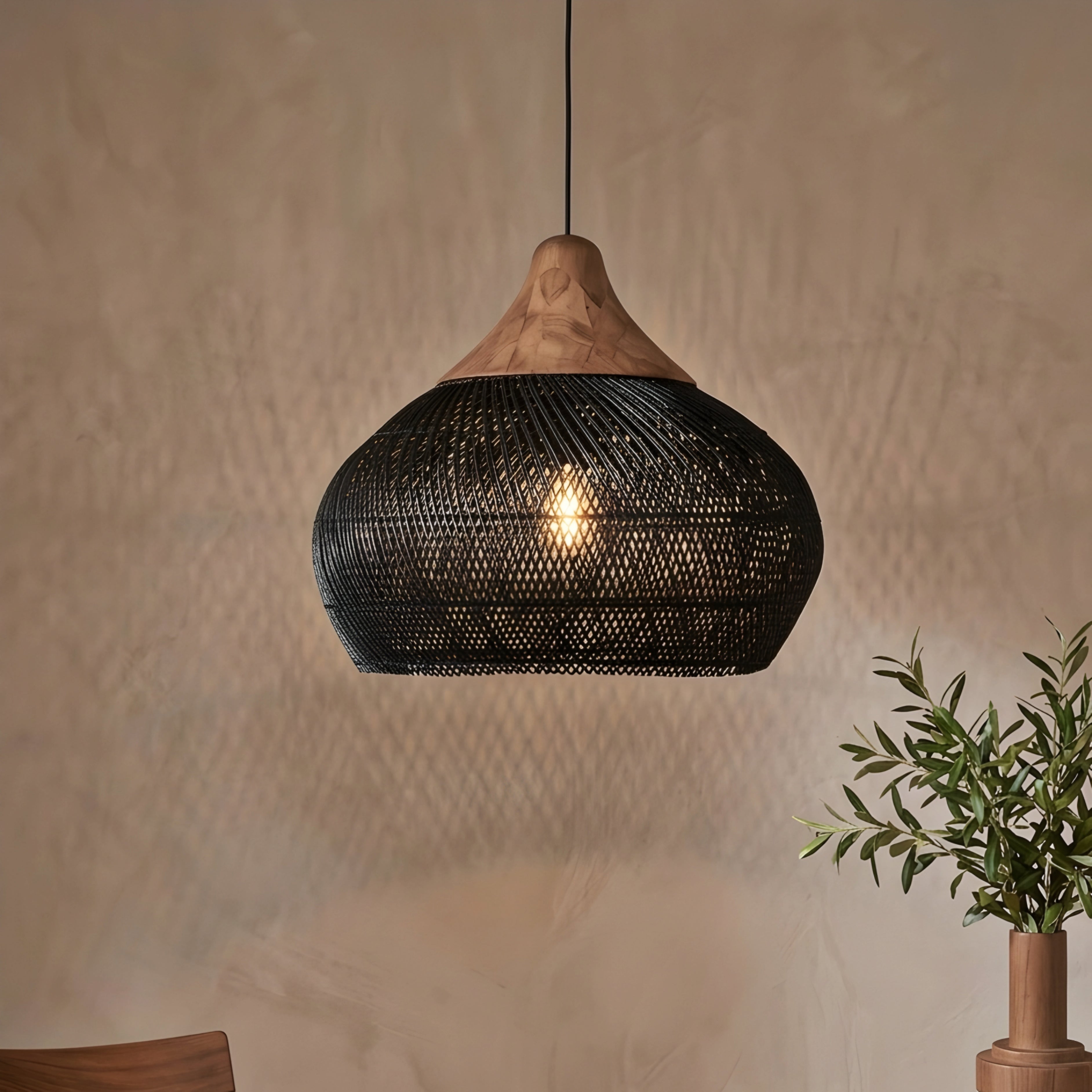 Caldera Pendant Light – Woven Rattan Wood Ceiling Light Kitchen Island Dining Room Decorative Lighting