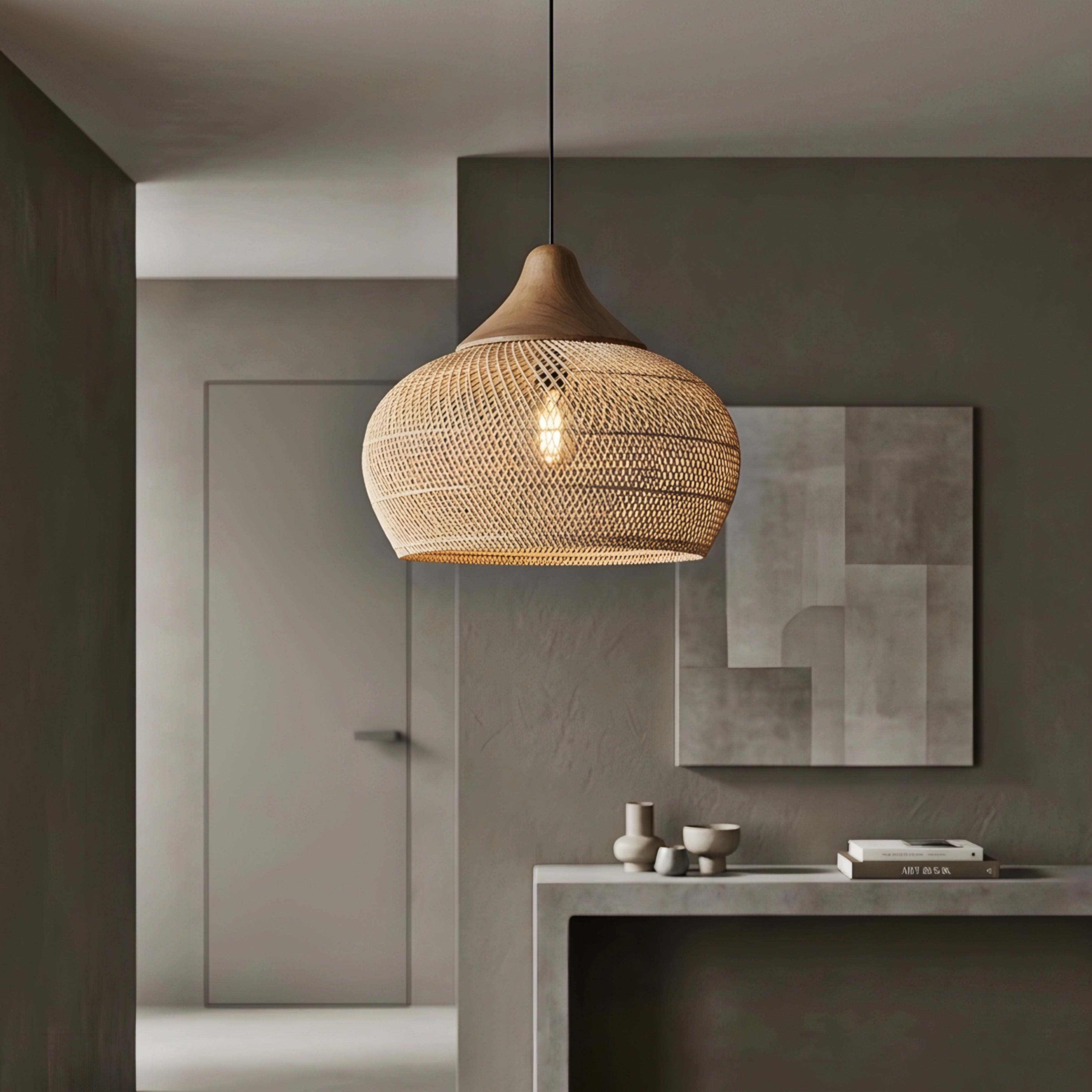 Caldera Pendant Light – Woven Rattan Wood Ceiling Light Kitchen Island Dining Room Decorative Lighting