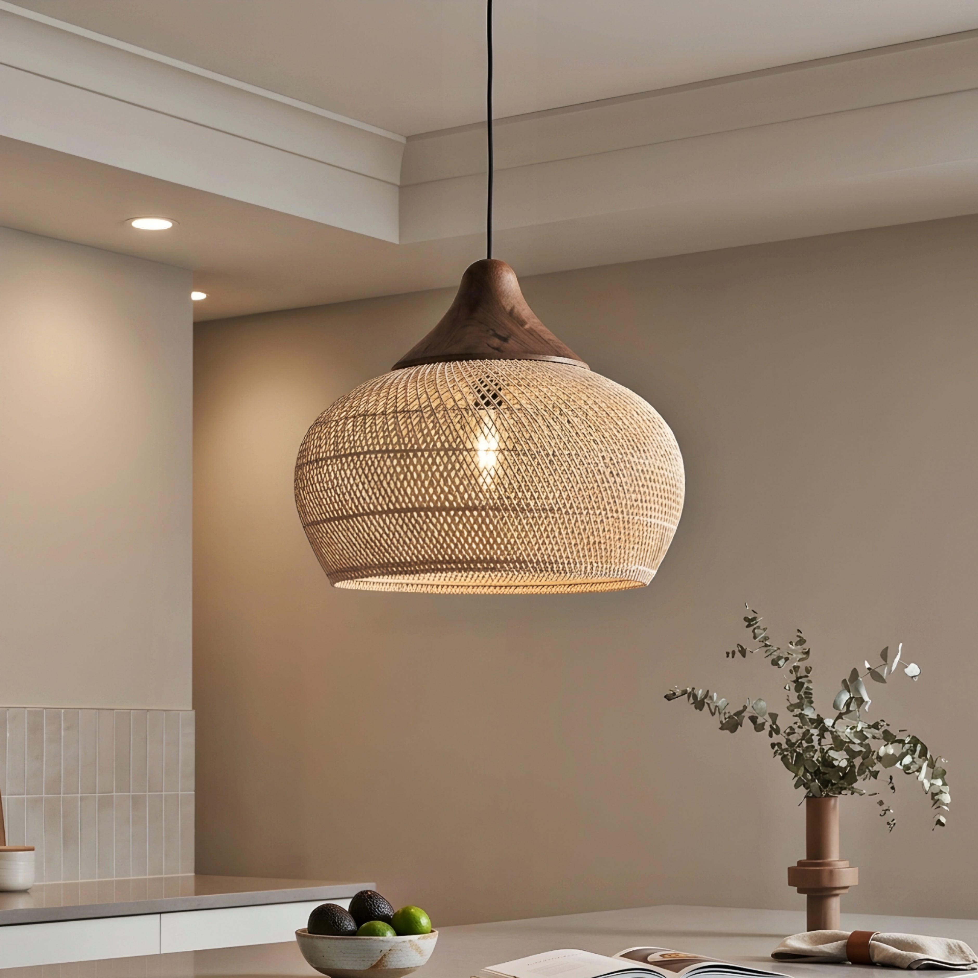 Caldera Pendant Light – Woven Rattan Wood Ceiling Light Kitchen Island Dining Room Decorative Lighting