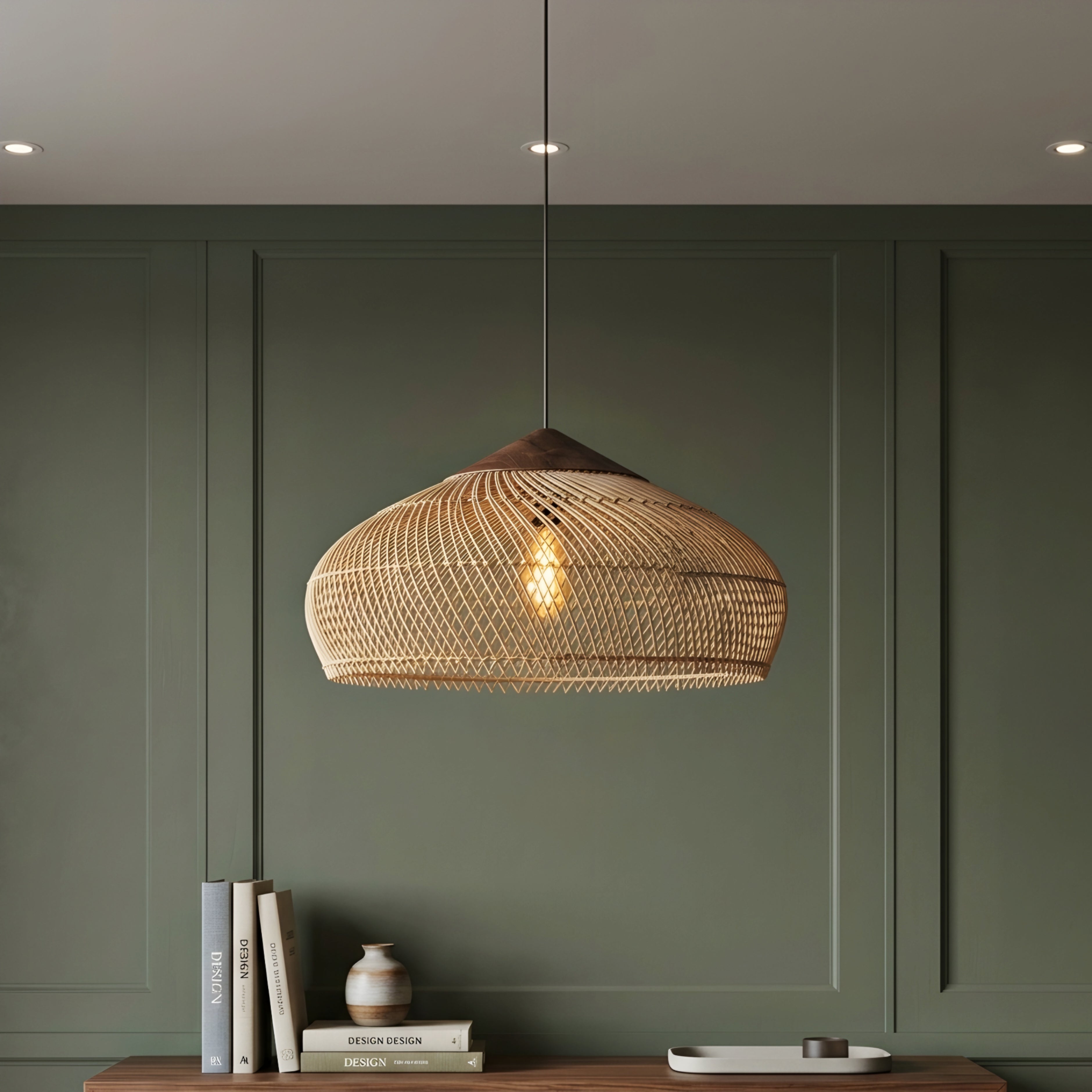 Ravello Woven Pendant Light – Black Rattan Ceiling Lamp Dining Room Kitchen Island Decorative Lighting