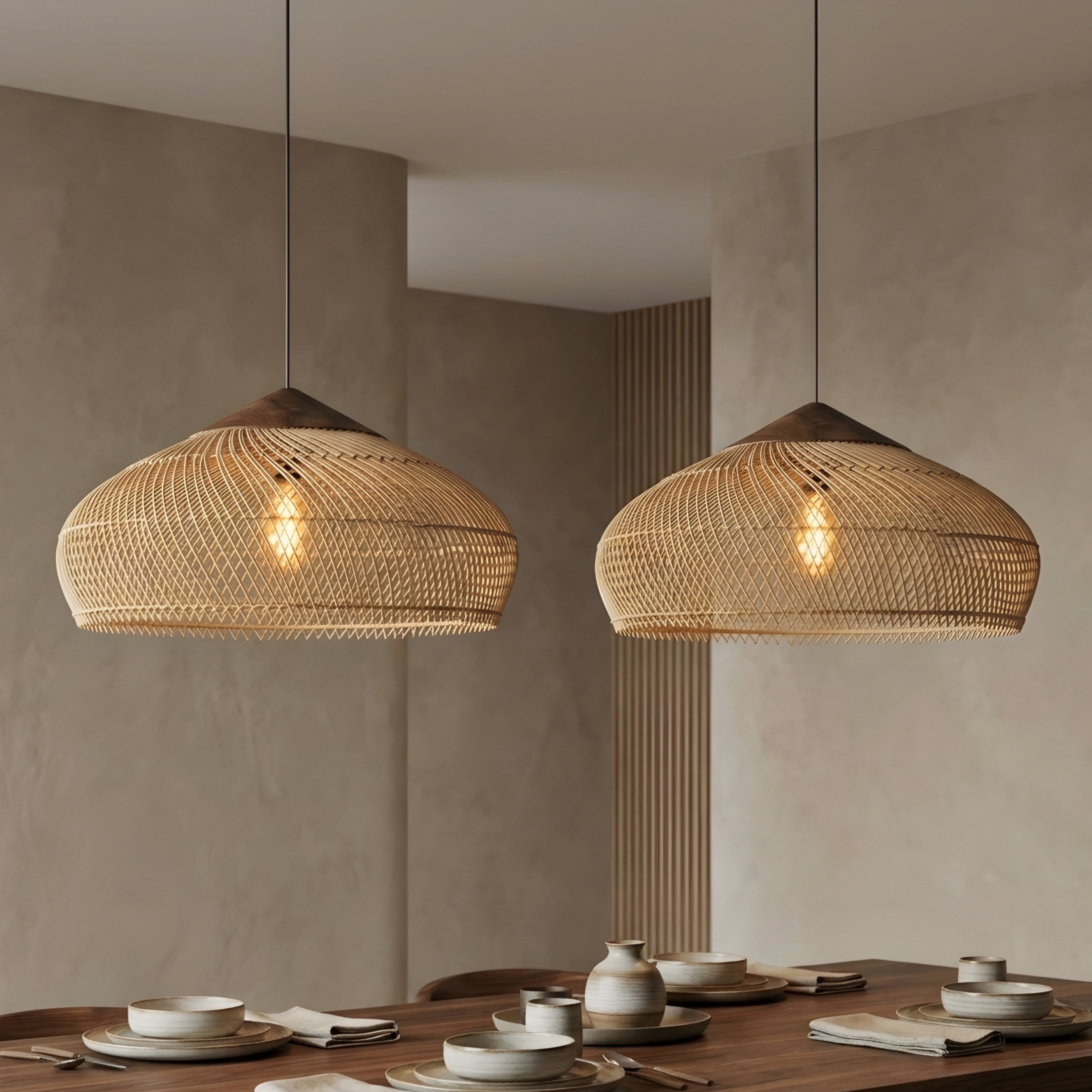 Ravello Woven Pendant Light – Black Rattan Ceiling Lamp Dining Room Kitchen Island Decorative Lighting