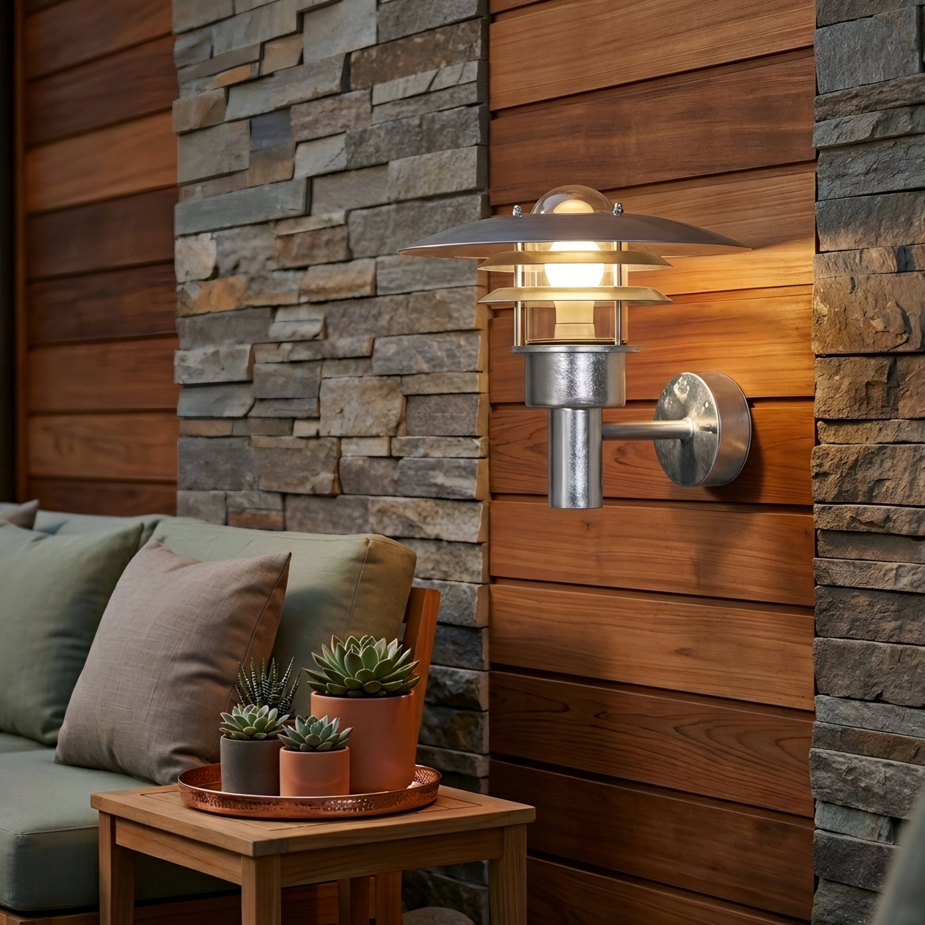 Nordvik Tiered Wall Sconce – Outdoor Black Metal Clear Glass Decorative Lighting Patio Entryway