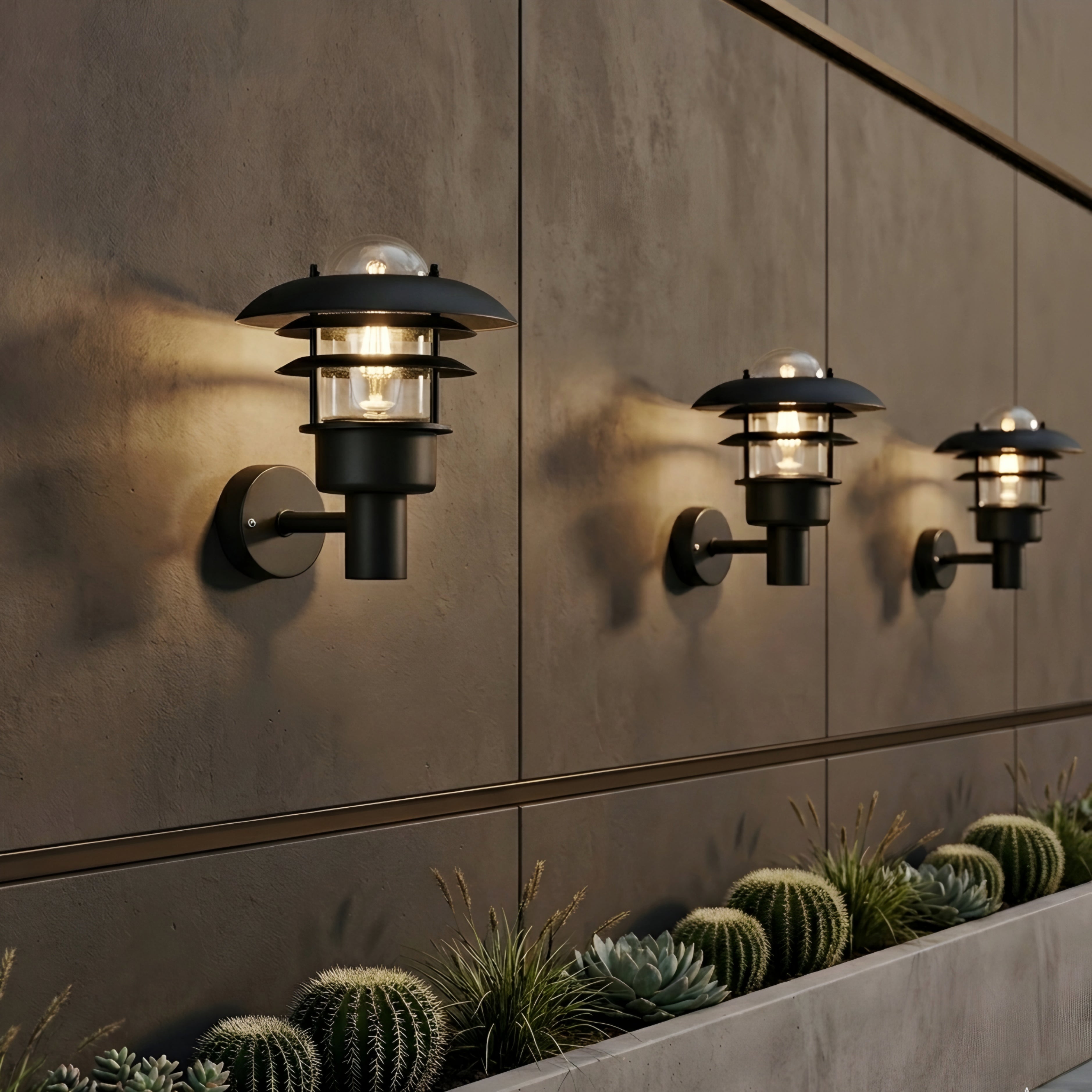 Nordvik Tiered Wall Sconce – Outdoor Black Metal Clear Glass Decorative Lighting Patio Entryway