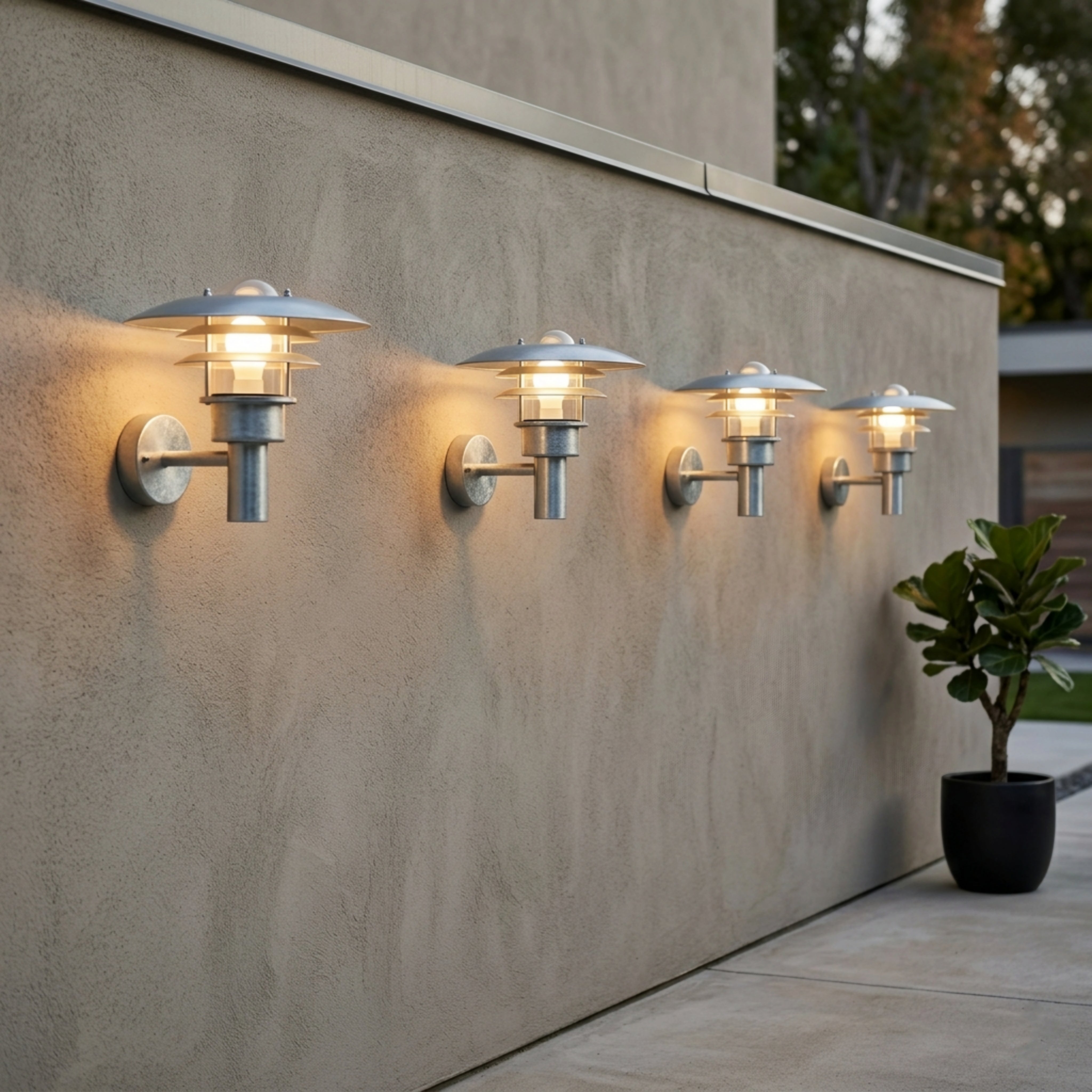 Nordvik Tiered Wall Sconce – Outdoor Black Metal Clear Glass Decorative Lighting Patio Entryway