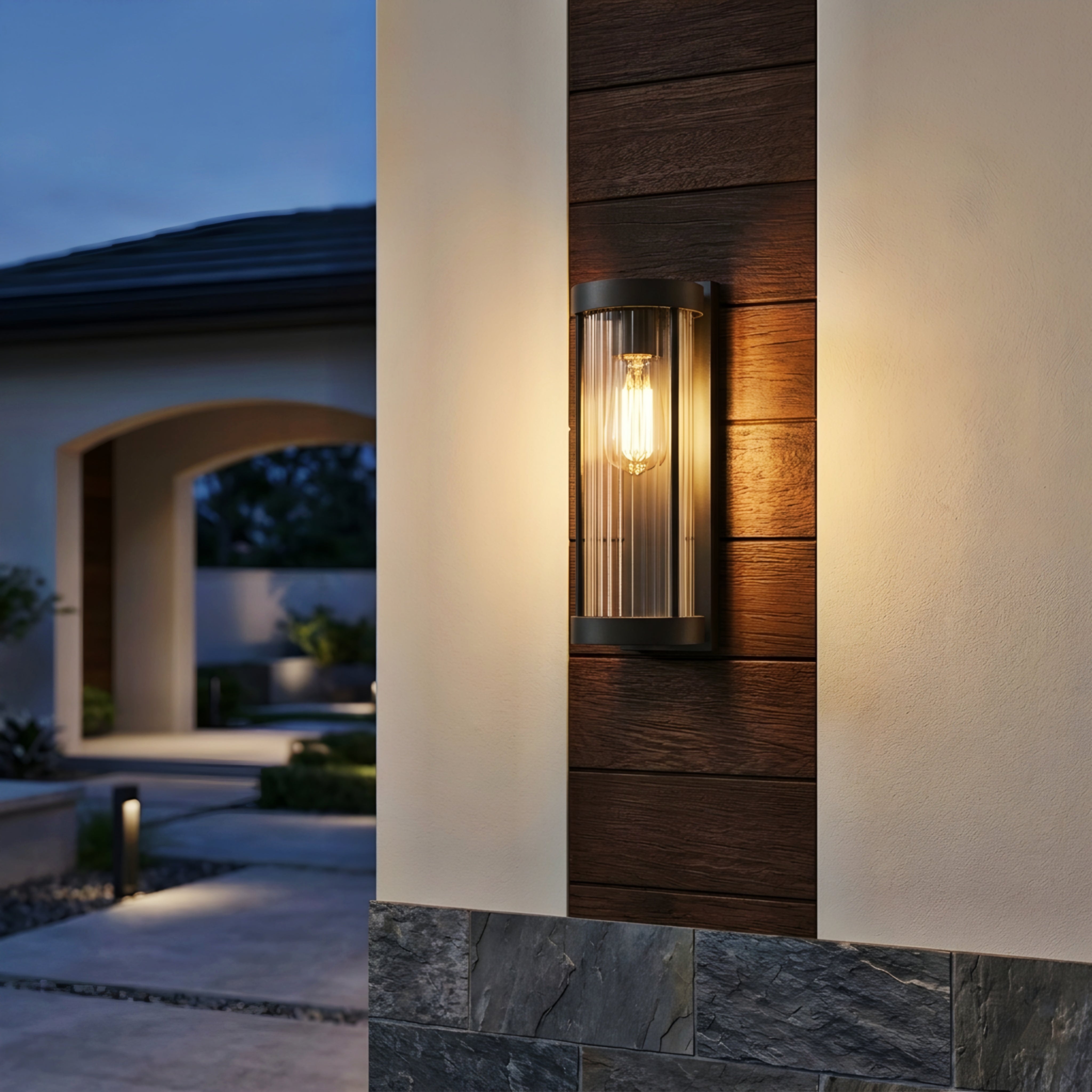 Stratum Ridge Wall Sconce – Modern Black Ribbed Glass Decorative Lighting Bedroom Living Room Hallway