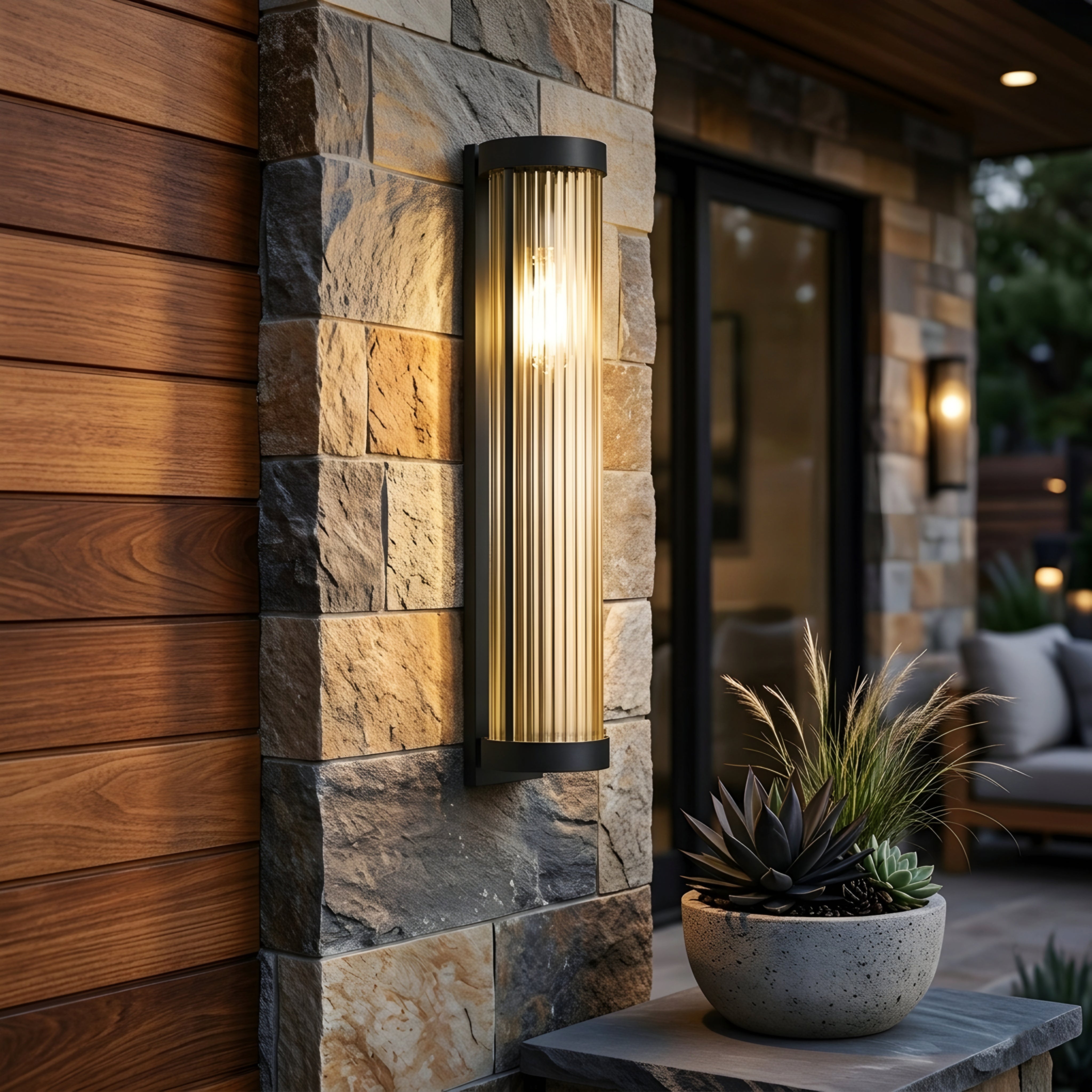 Stratum Ridge Wall Sconce – Modern Black Ribbed Glass Decorative Lighting Bedroom Living Room Hallway