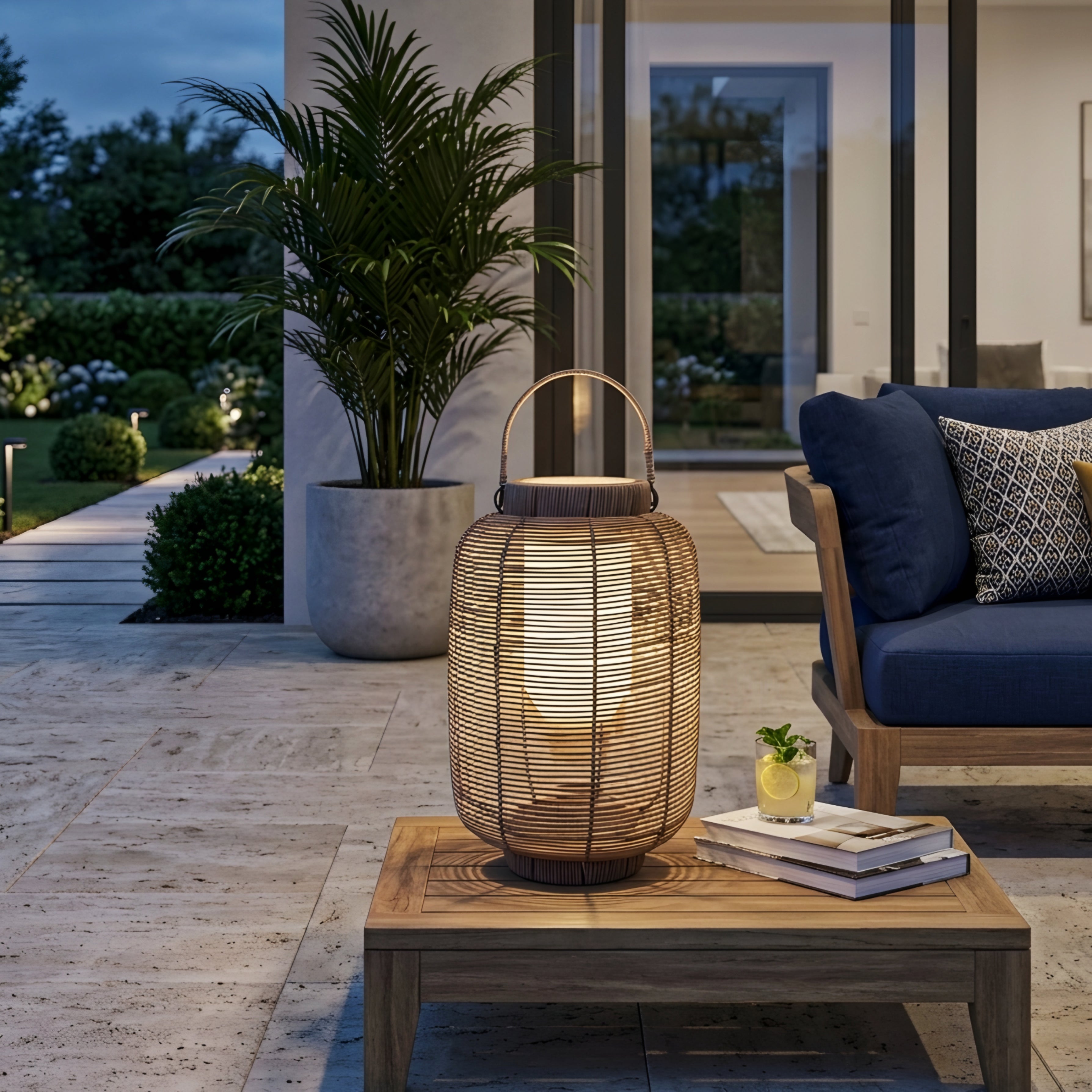 Rivven Woven Lantern – Decorative Metal Rattan Floor Table Lamp Candle Holder LED Lighting