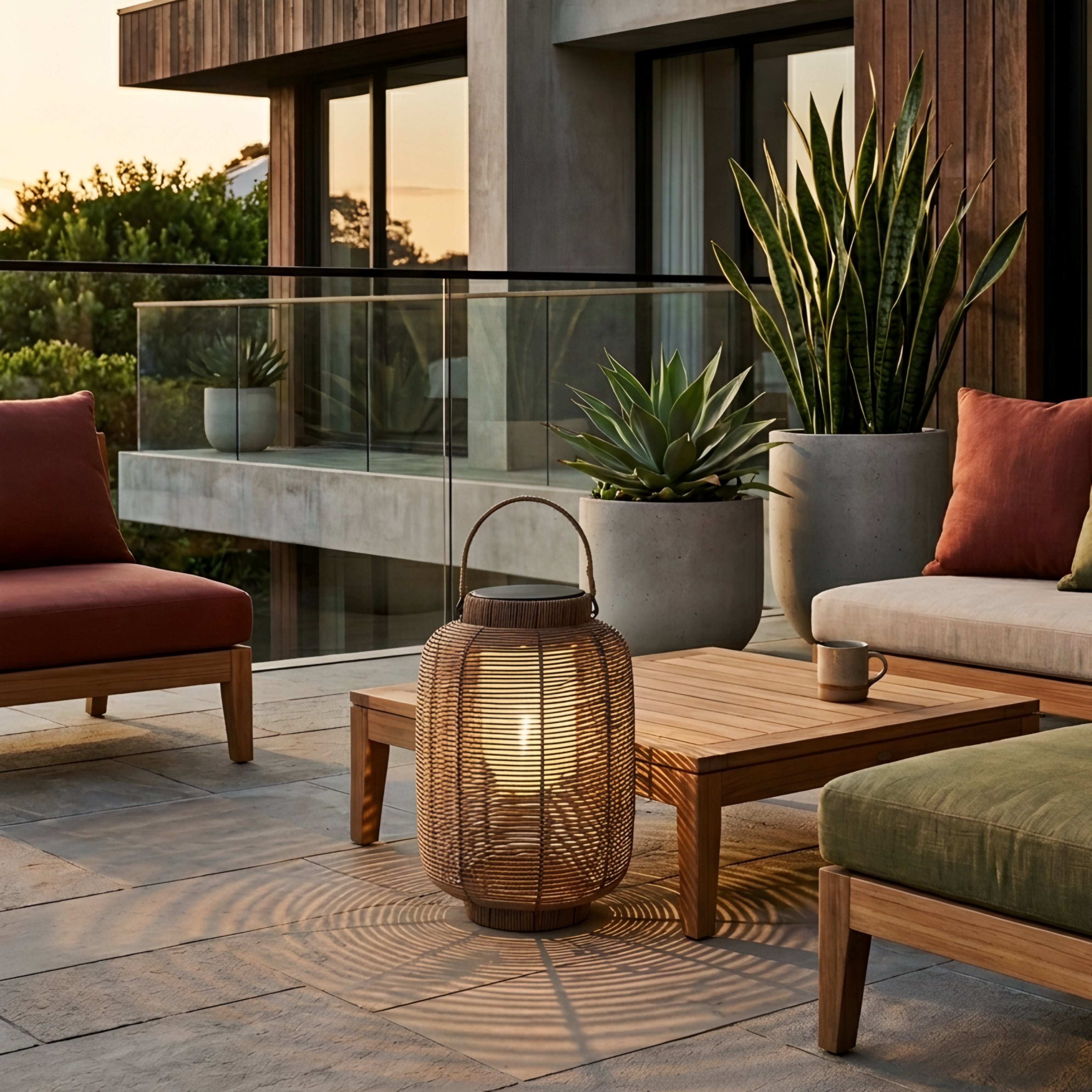 Rivven Woven Lantern – Decorative Metal Rattan Floor Table Lamp Candle Holder LED Lighting