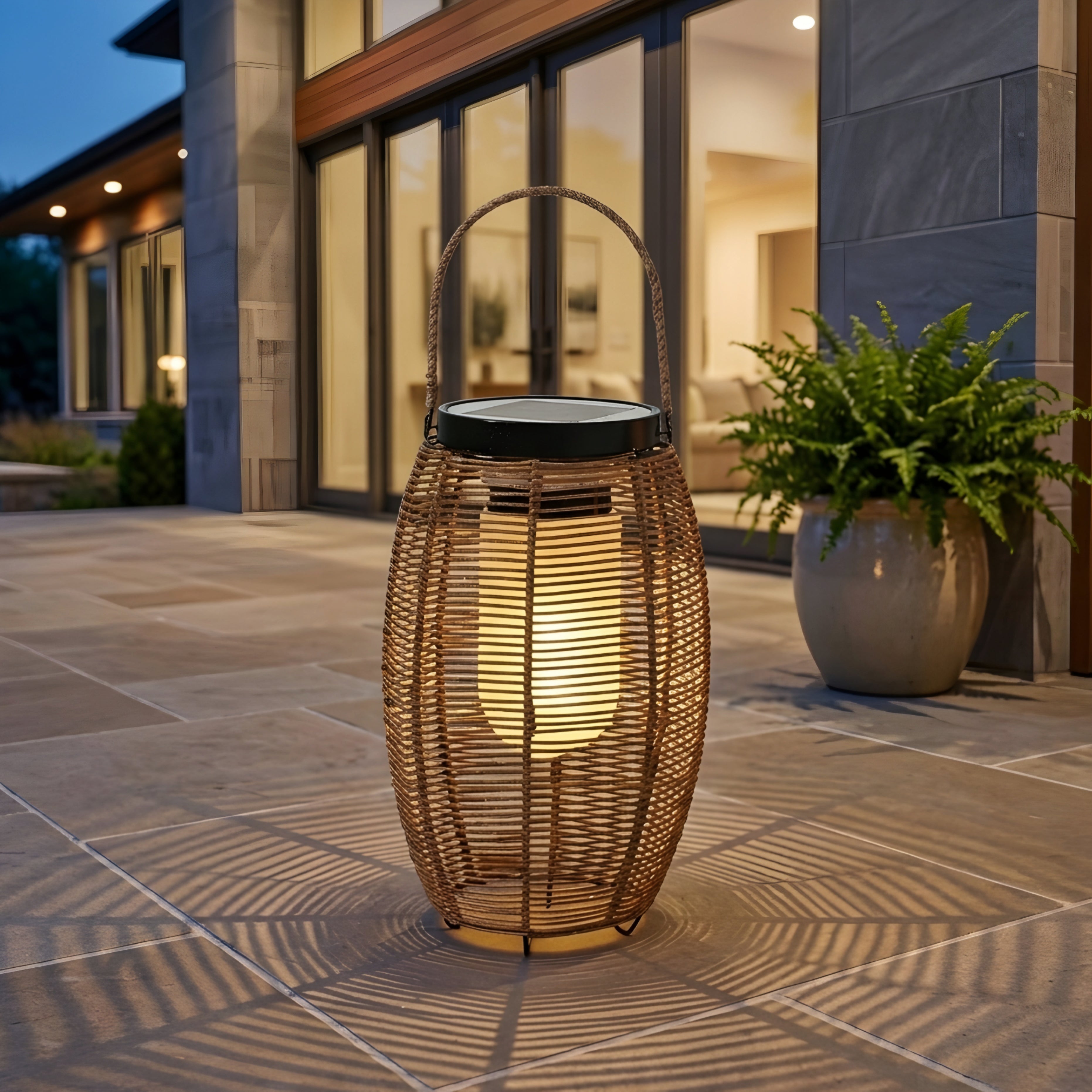 Rivven Woven Lantern – Decorative Metal Rattan Floor Table Lamp Candle Holder LED Lighting