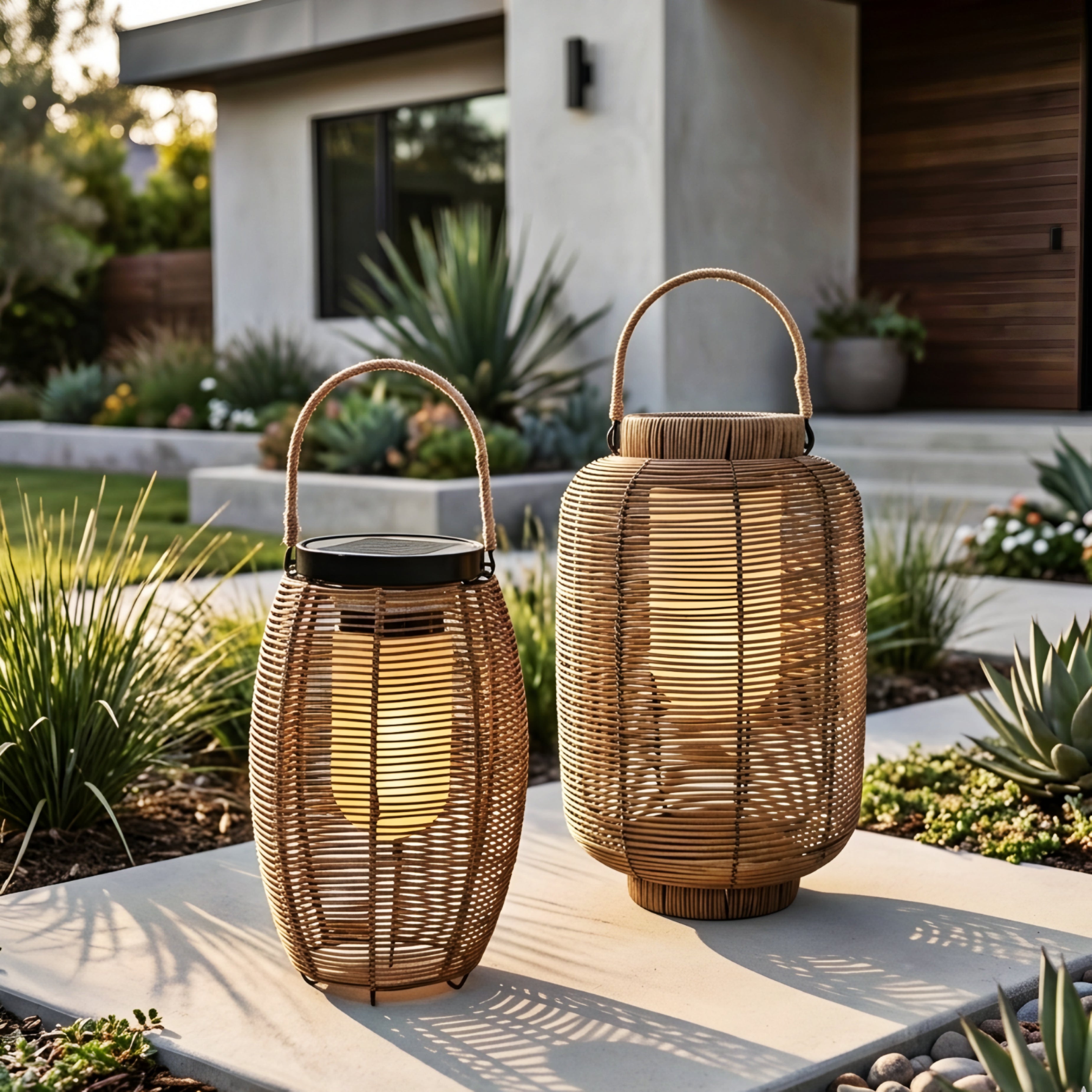 Rivven Woven Lantern – Decorative Metal Rattan Floor Table Lamp Candle Holder LED Lighting