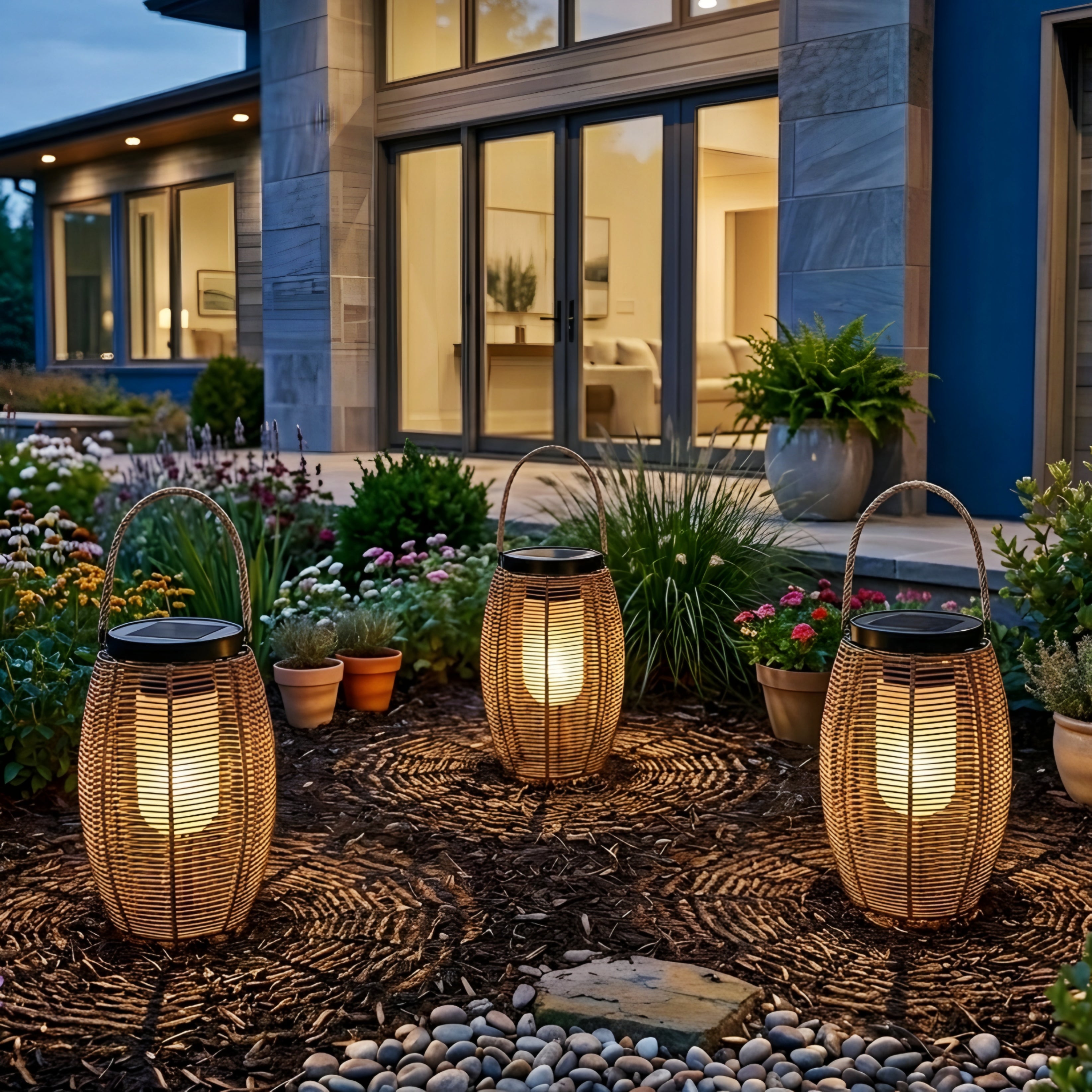 Rivven Woven Lantern – Decorative Metal Rattan Floor Table Lamp Candle Holder LED Lighting