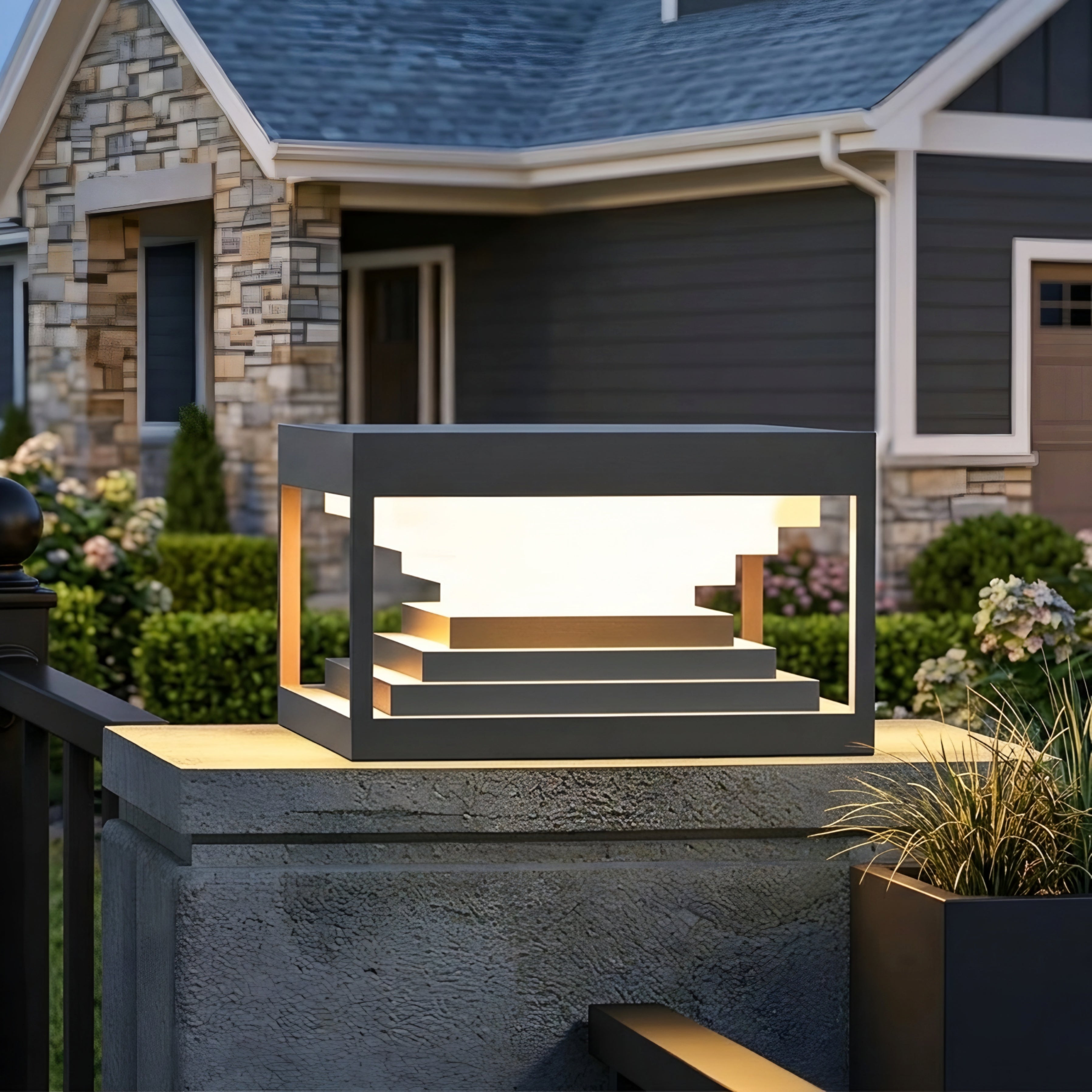 Stratum Outdoor Post Light – LED Black Metal Decorative Pathway Landscape Lighting Fixture Modern