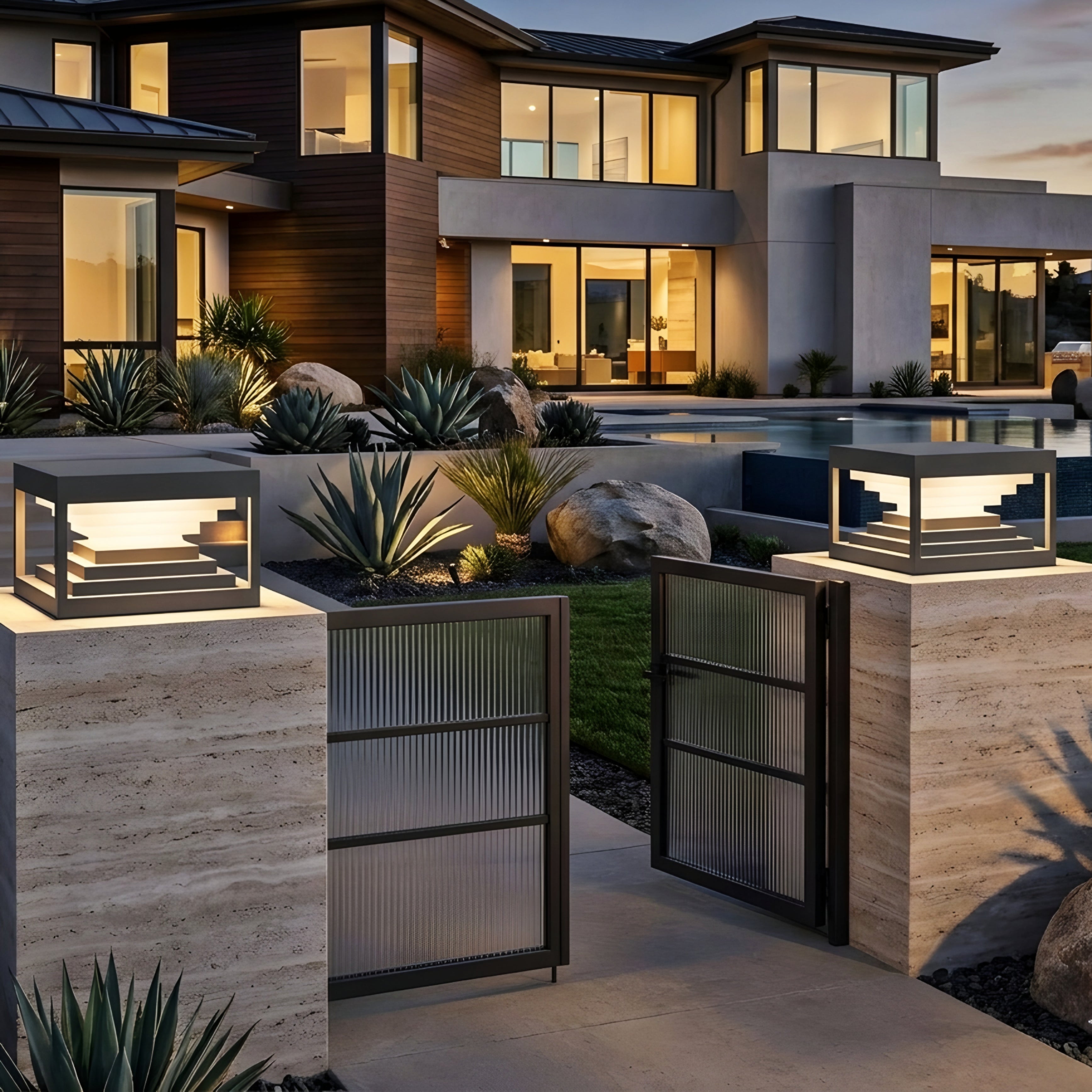 Stratum Outdoor Post Light – LED Black Metal Decorative Pathway Landscape Lighting Fixture Modern