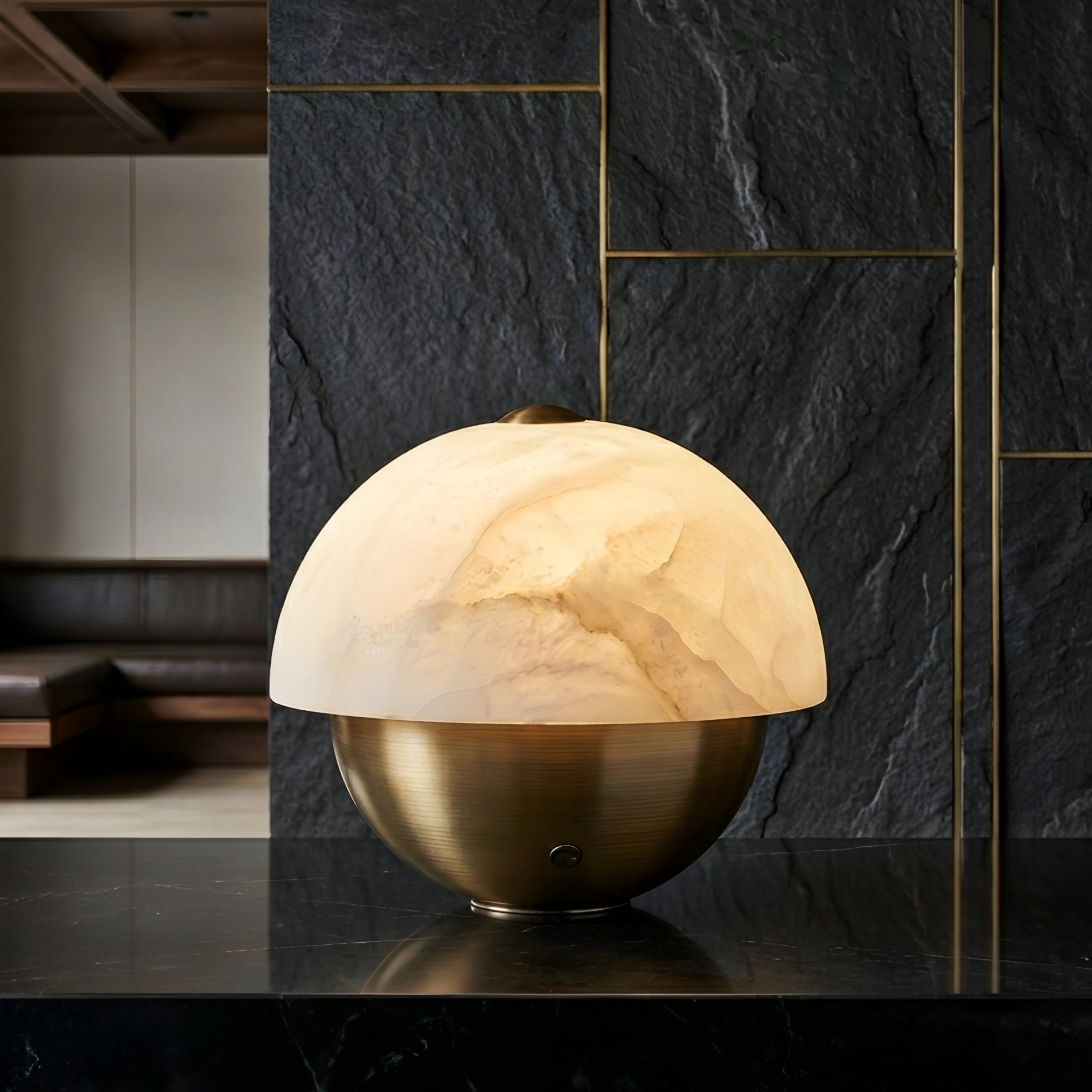 Verano Dome Table Lamp – Alabaster Glass Decorative Lighting Bedroom Living Room Accent Brass Base
