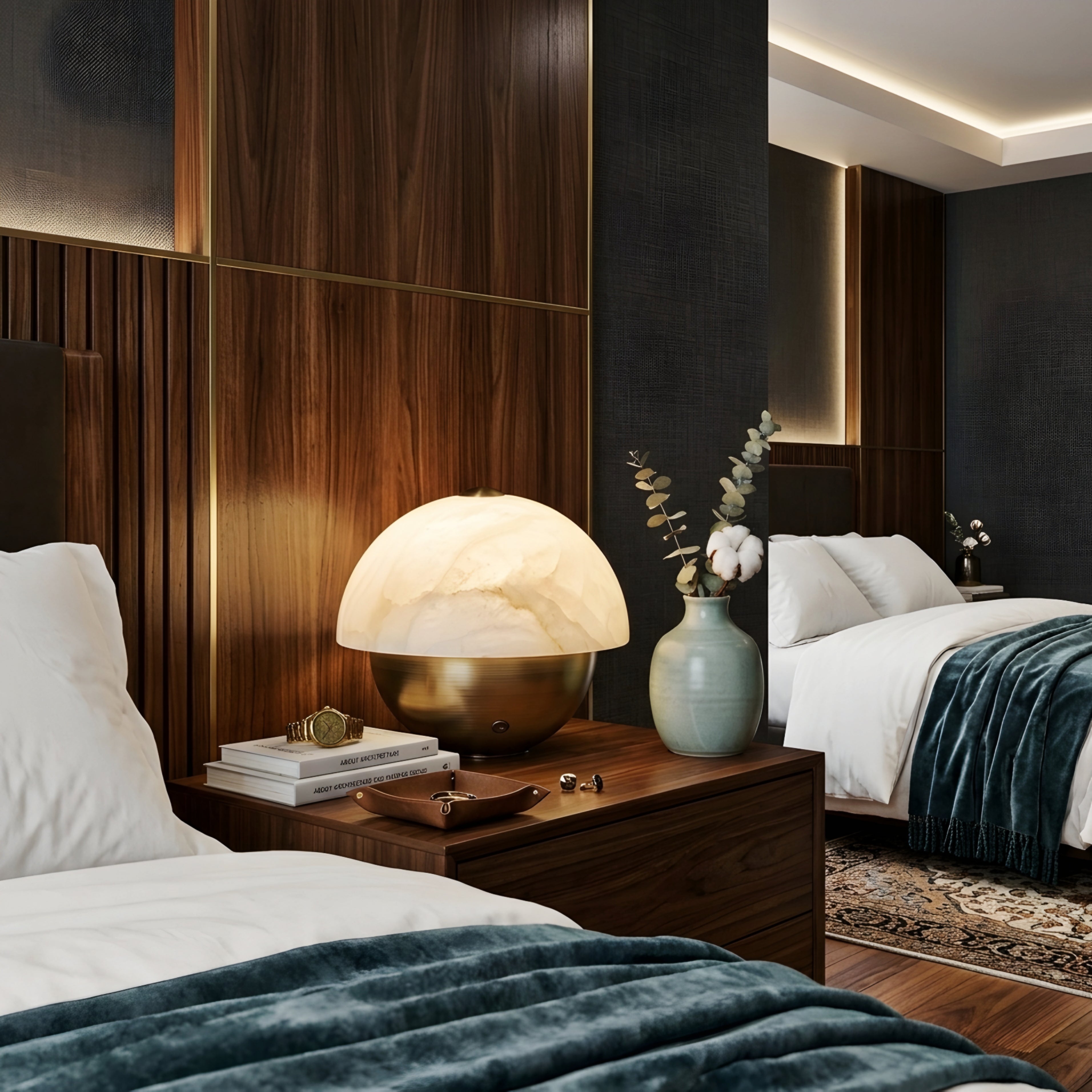 Verano Dome Table Lamp – Alabaster Glass Decorative Lighting Bedroom Living Room Accent Brass Base