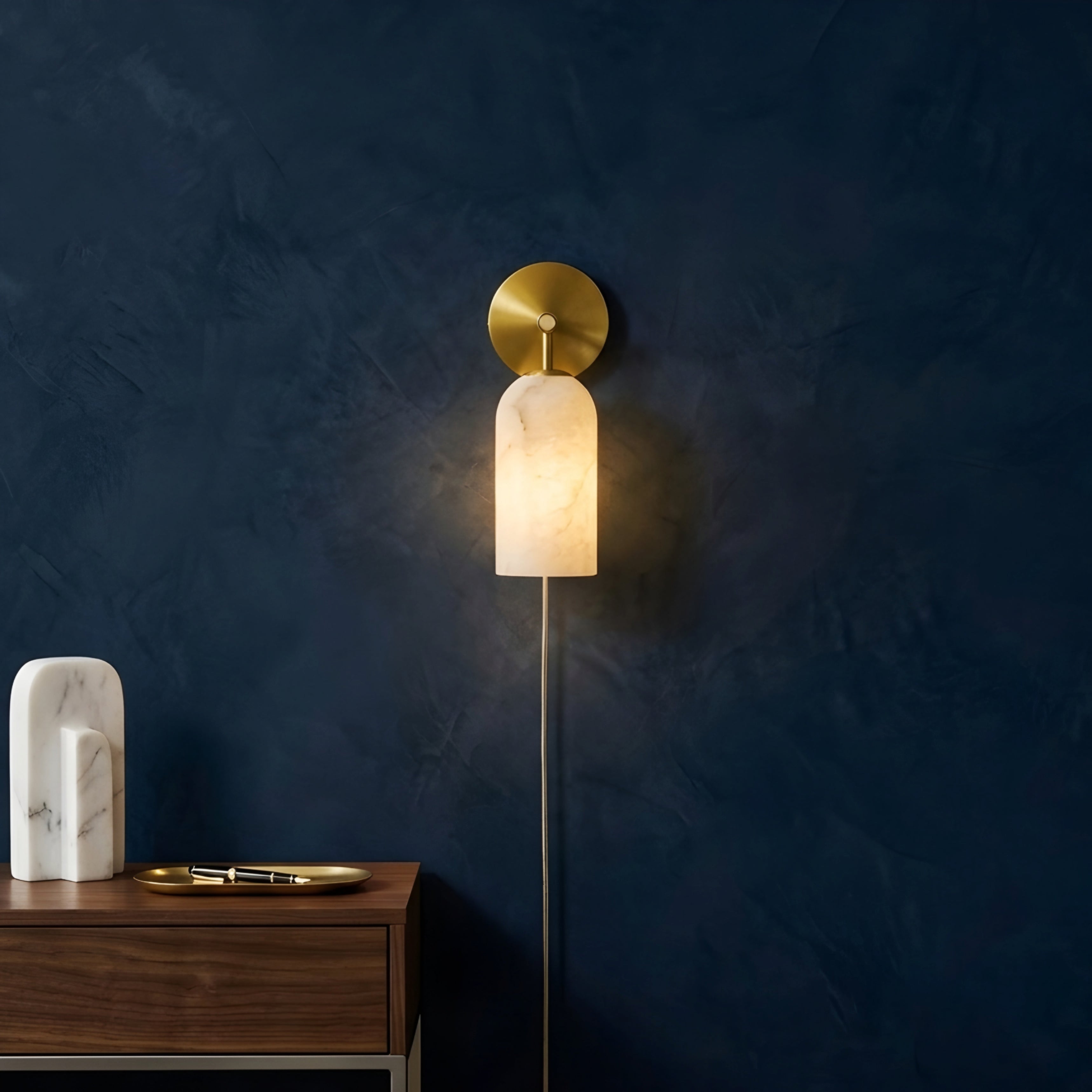 Caldex Marble Wall Sconce – Alabaster Glass Brass Modern Bedroom Living Room Decorative Lighting