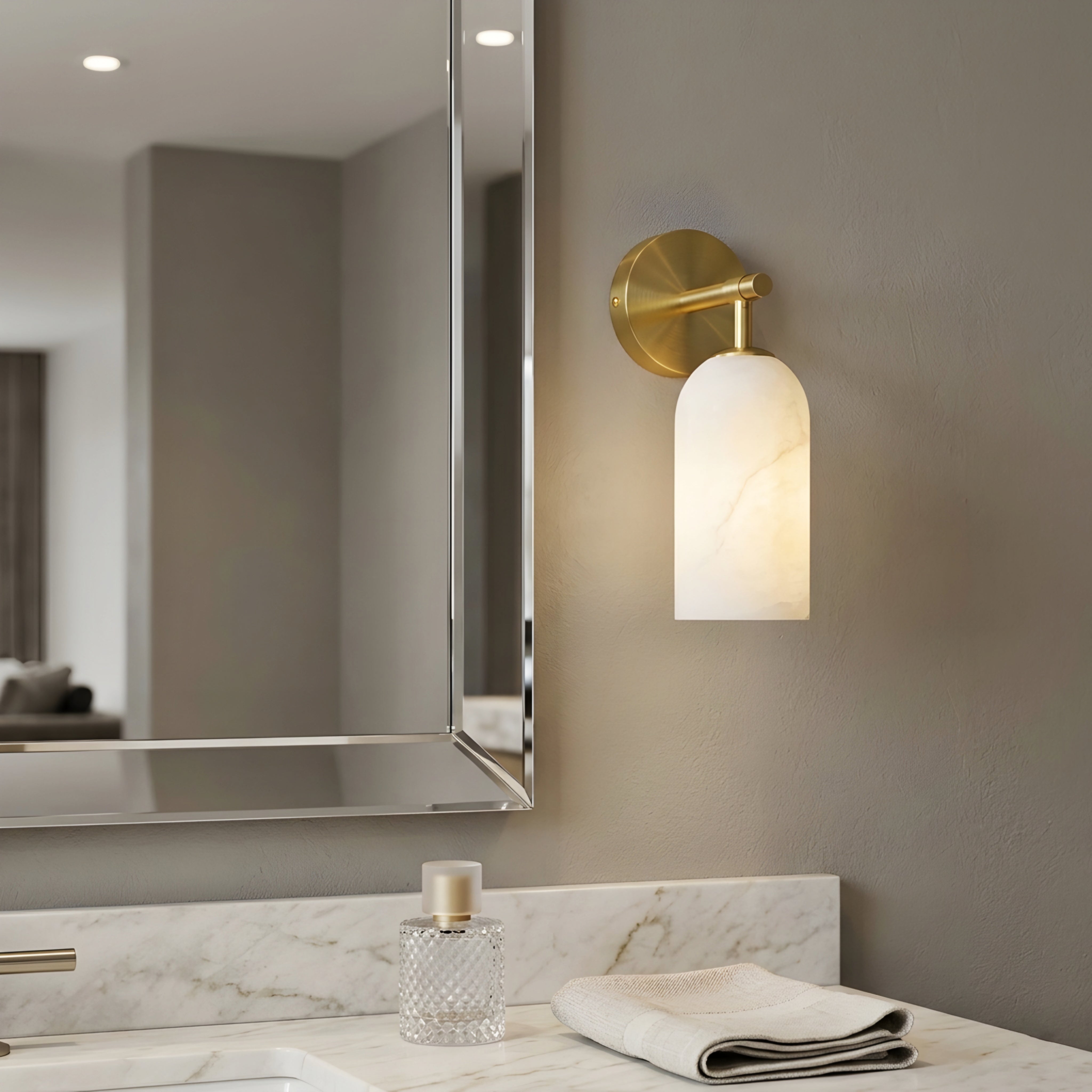 Caldex Marble Wall Sconce – Alabaster Glass Brass Modern Bedroom Living Room Decorative Lighting