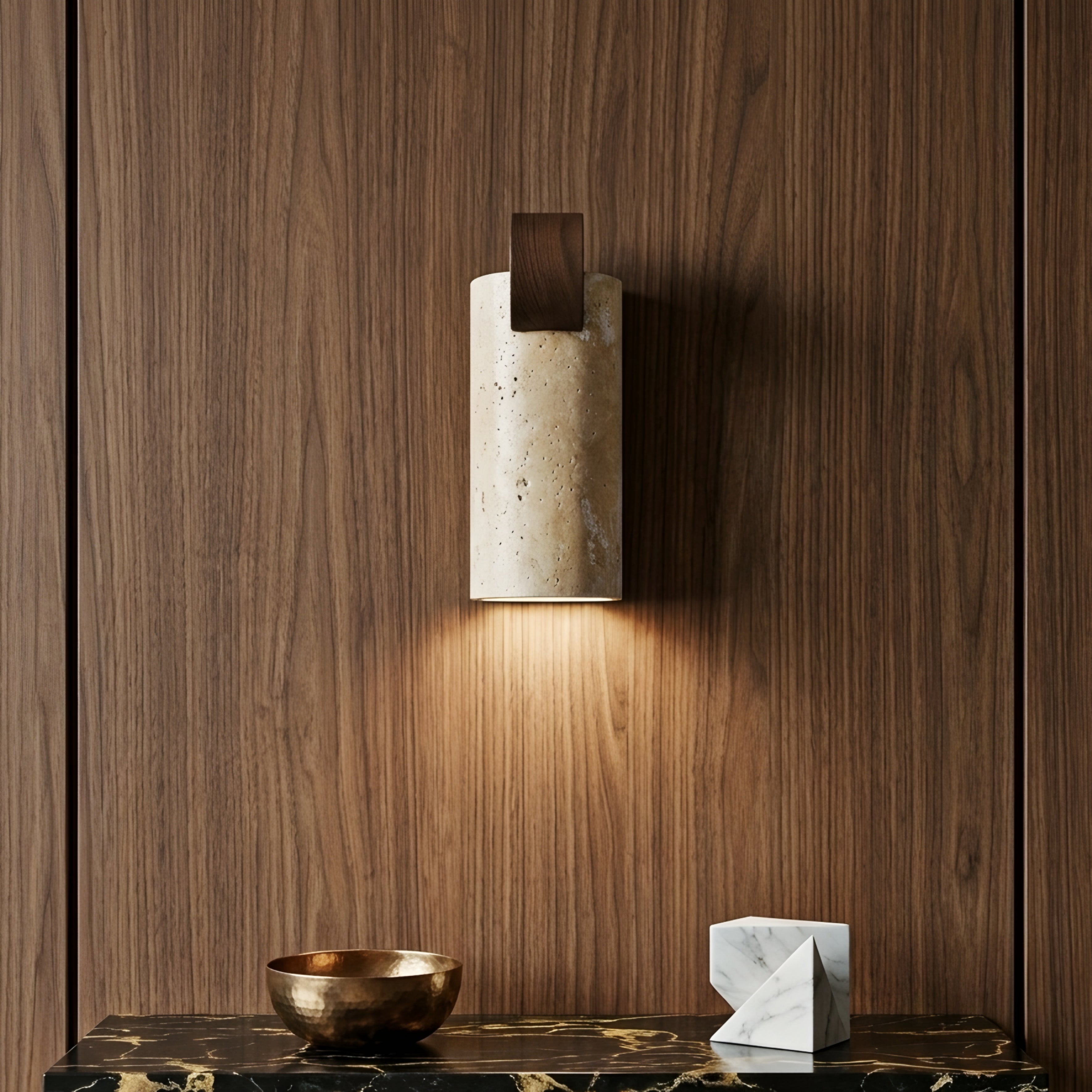 Treviso Sculptural Wall Lamp – Modern Travertine Metal Decorative Lighting Living Room Bedroom Accent