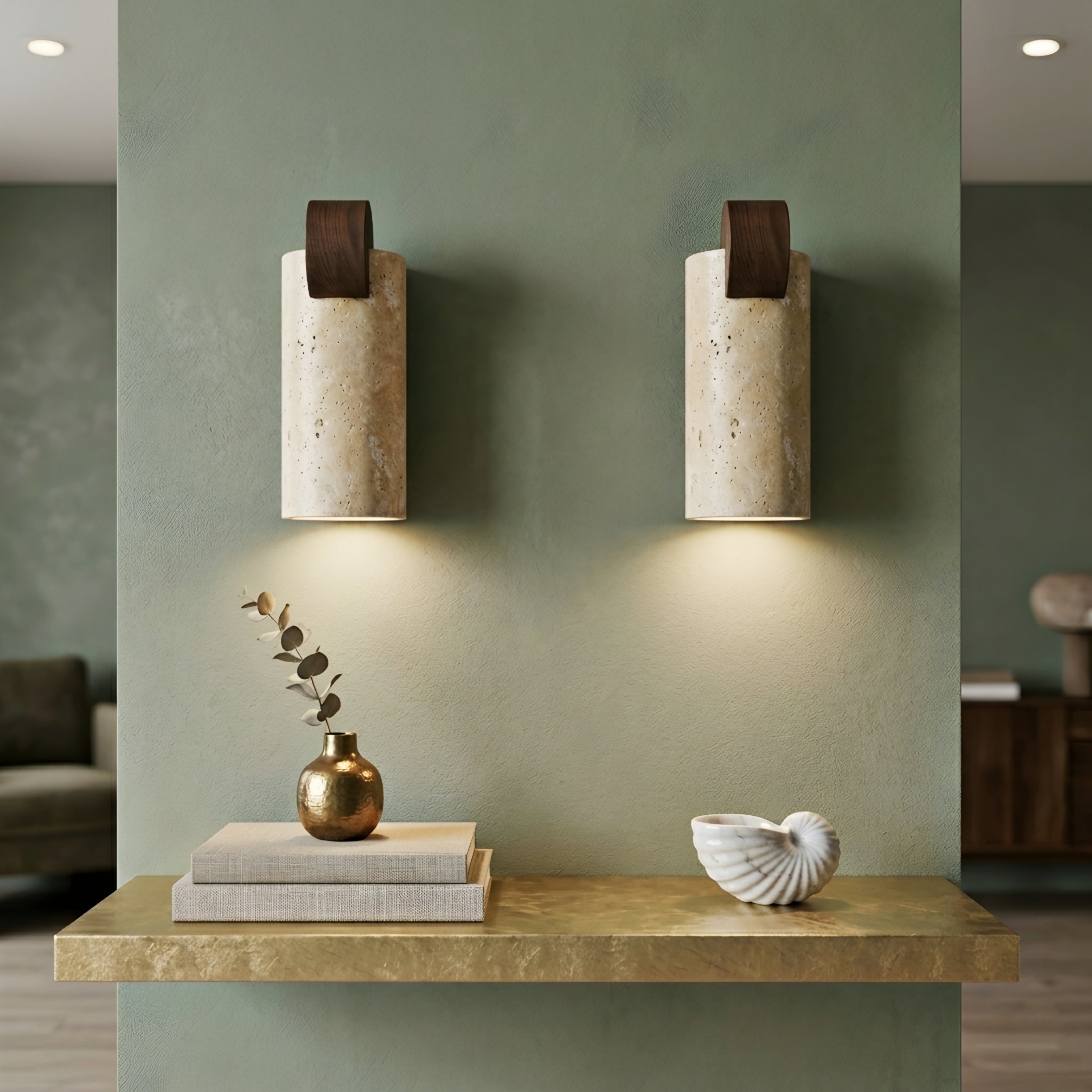 Treviso Sculptural Wall Lamp – Modern Travertine Metal Decorative Lighting Living Room Bedroom Accent