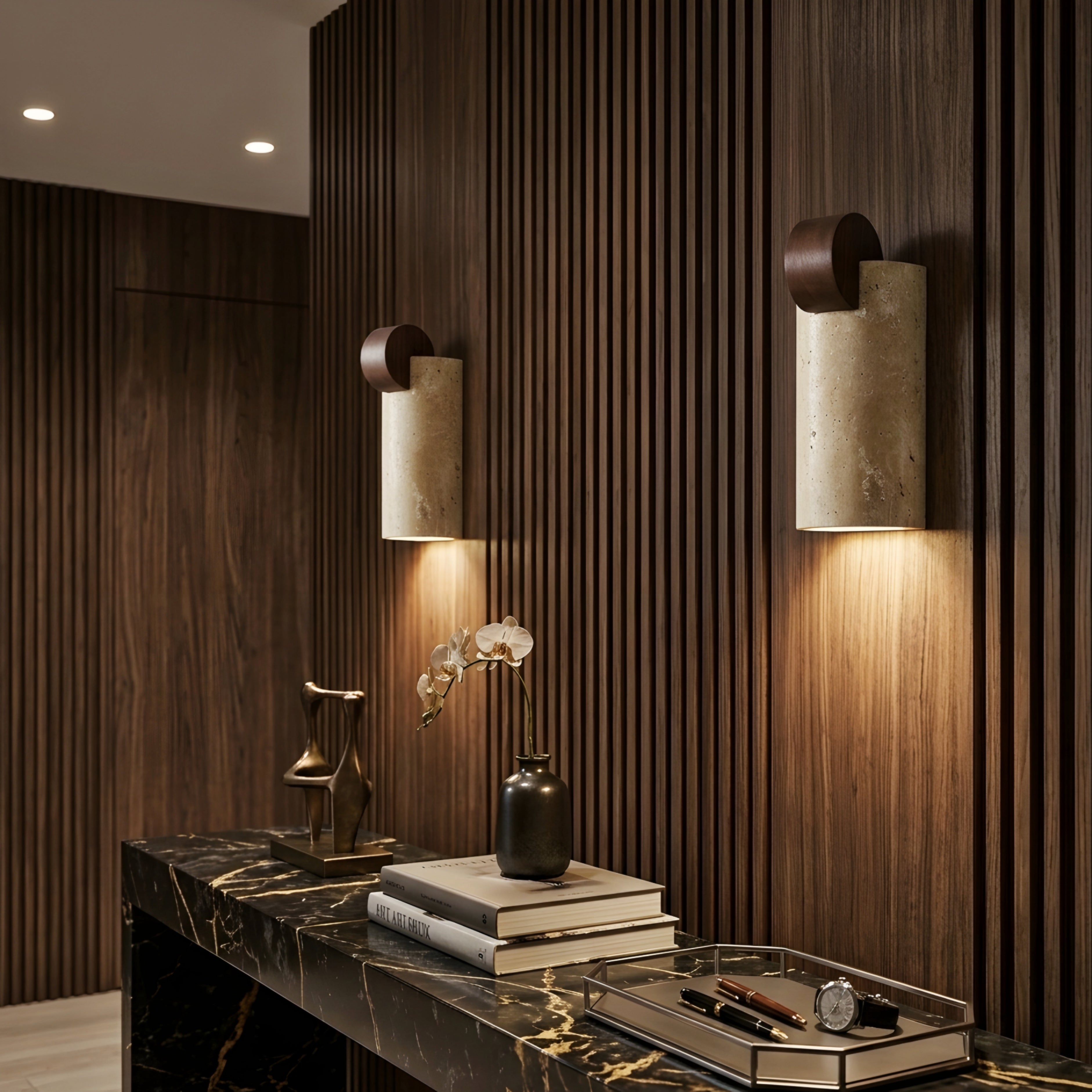 Treviso Sculptural Wall Lamp – Modern Travertine Metal Decorative Lighting Living Room Bedroom Accent