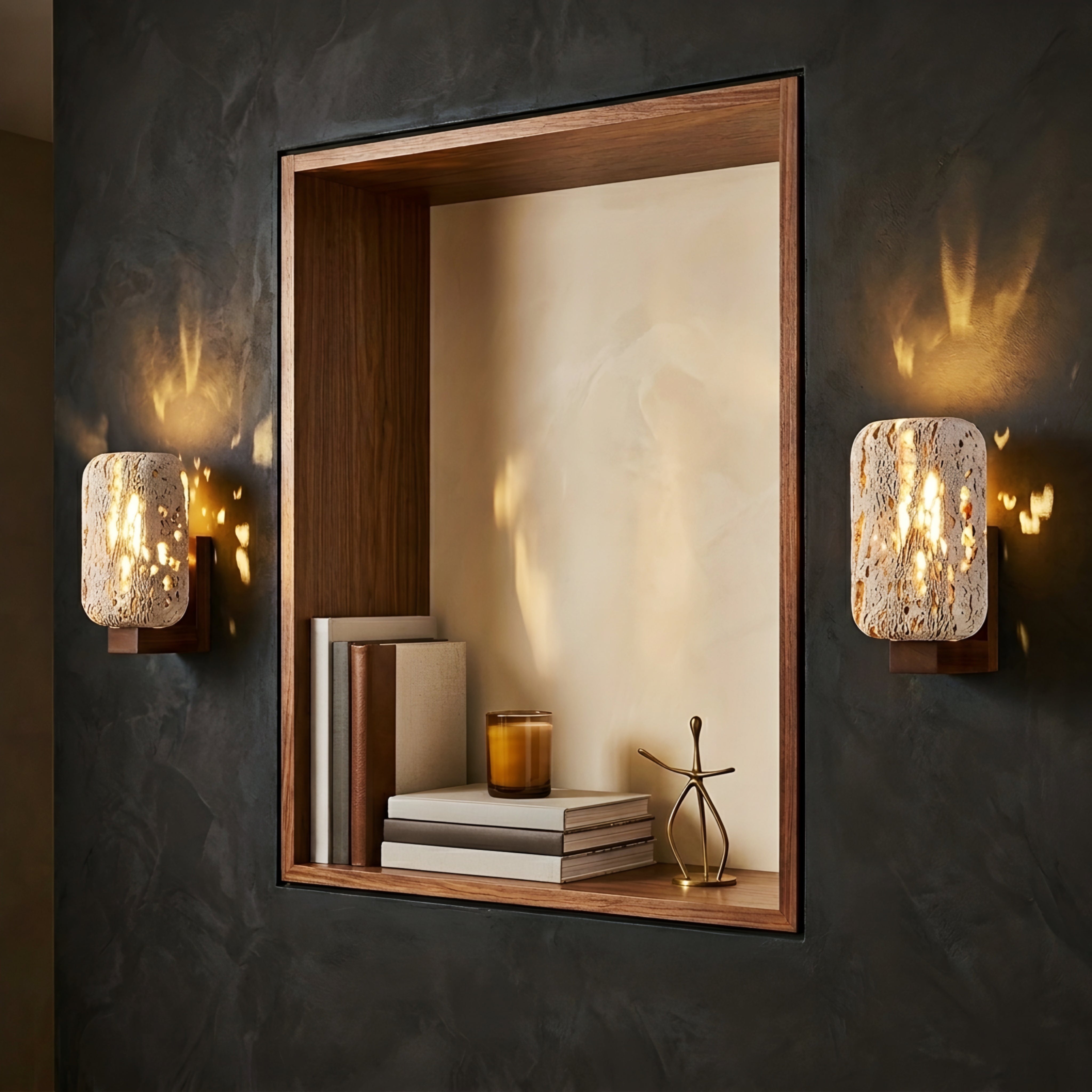 Terrava Stone Wall Sconce – Textured Natural Stone Decorative Lighting Bronze Modern Living Room Bedroom