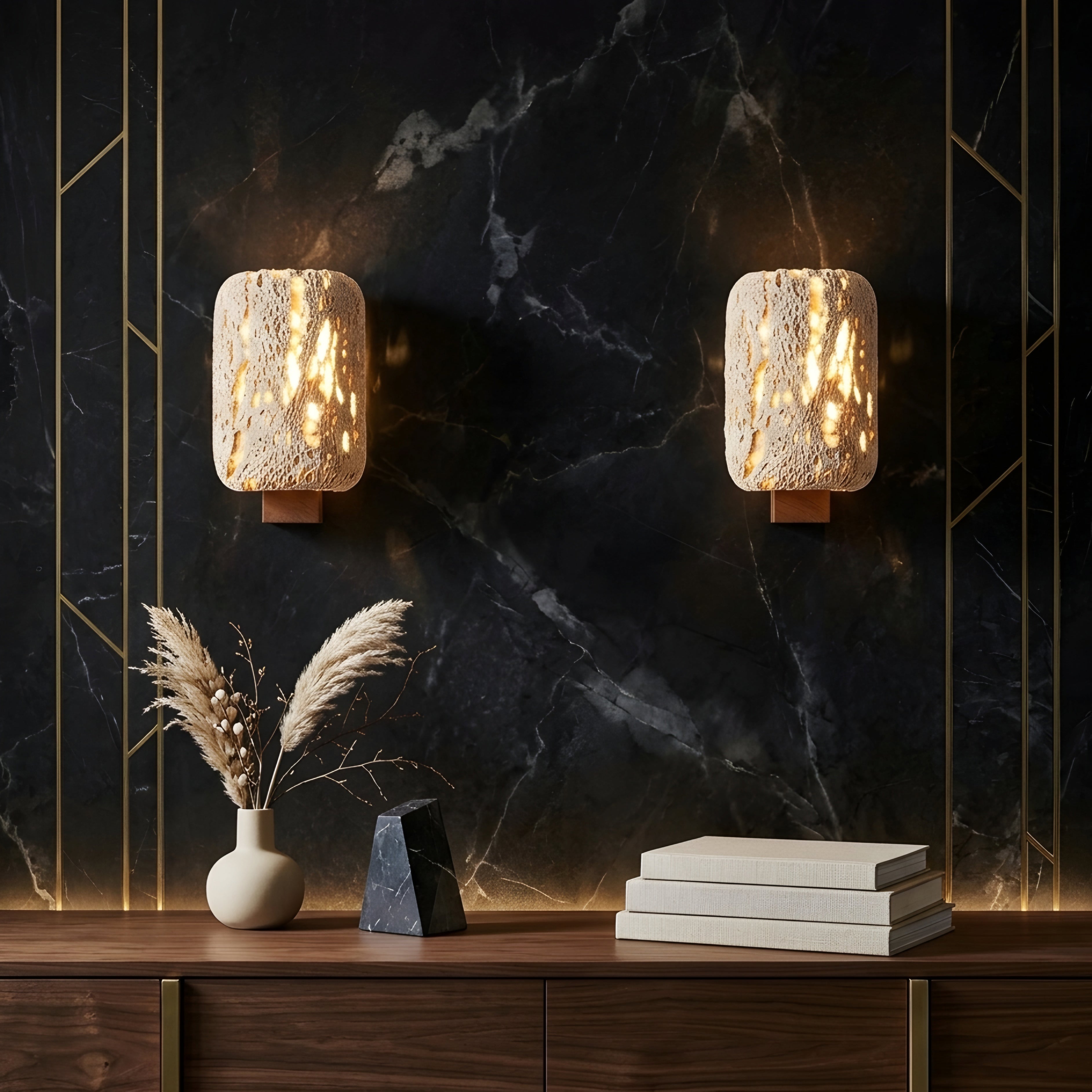 Terrava Stone Wall Sconce – Textured Natural Stone Decorative Lighting Bronze Modern Living Room Bedroom