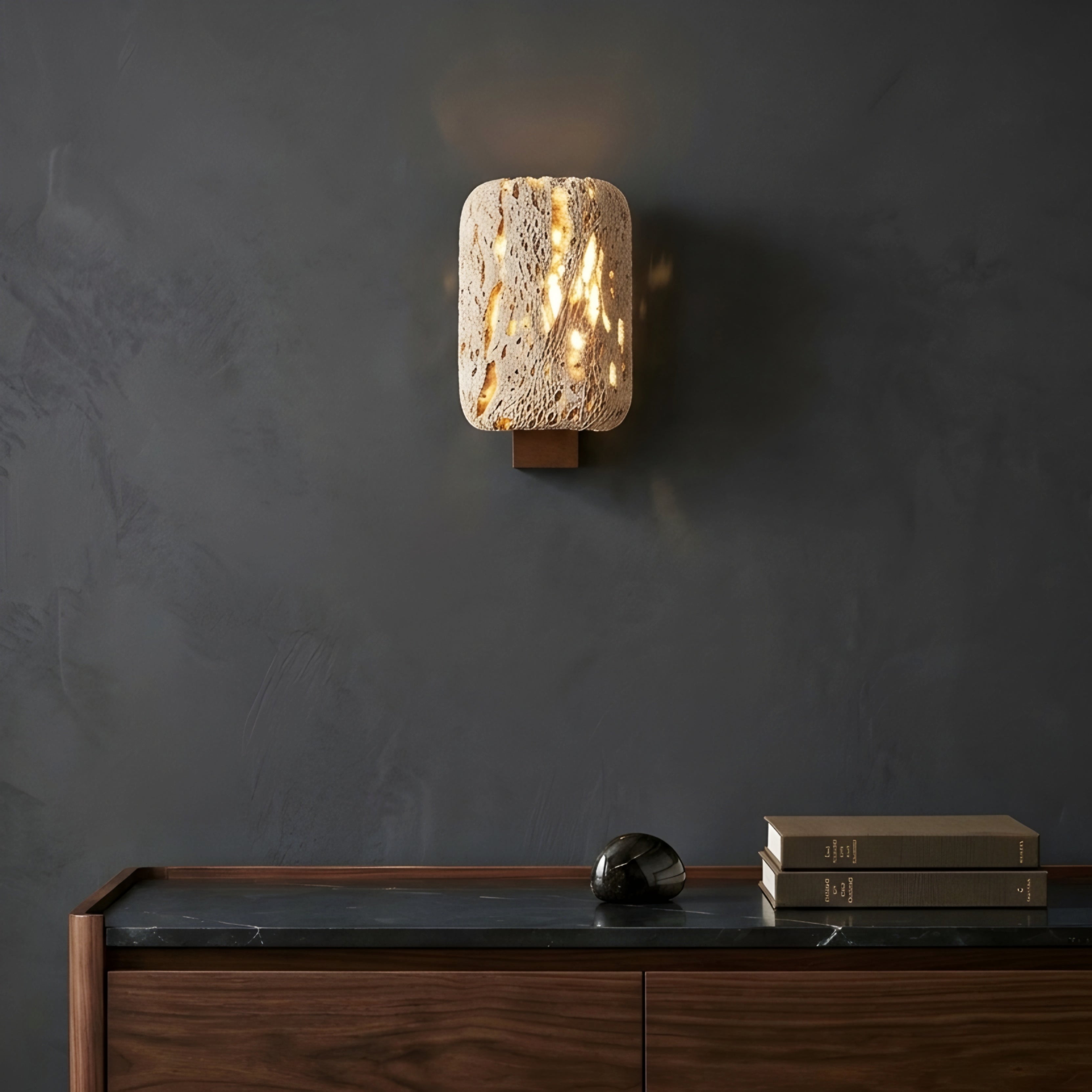 Terrava Stone Wall Sconce – Textured Natural Stone Decorative Lighting Bronze Modern Living Room Bedroom