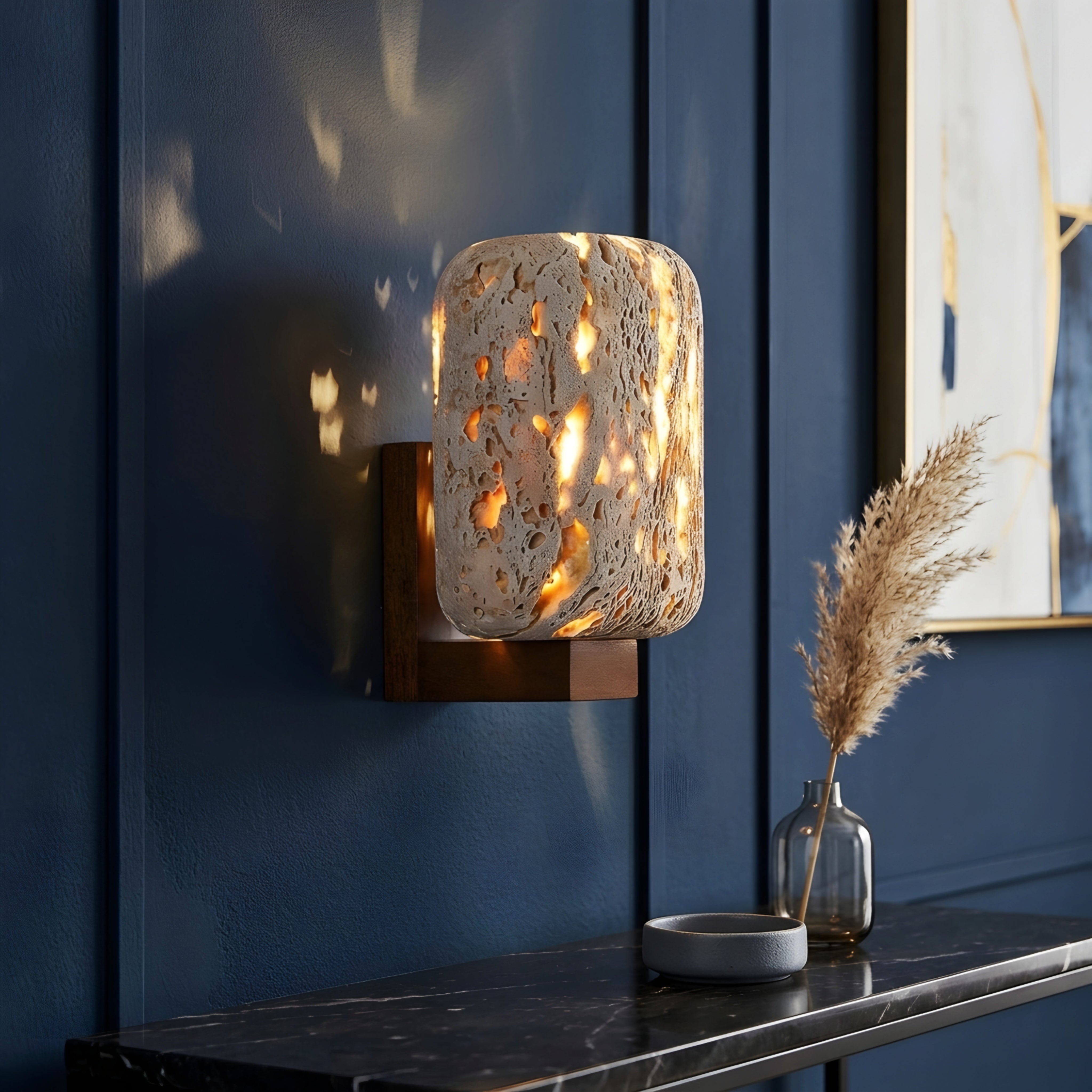 Terrava Stone Wall Sconce – Textured Natural Stone Decorative Lighting Bronze Modern Living Room Bedroom