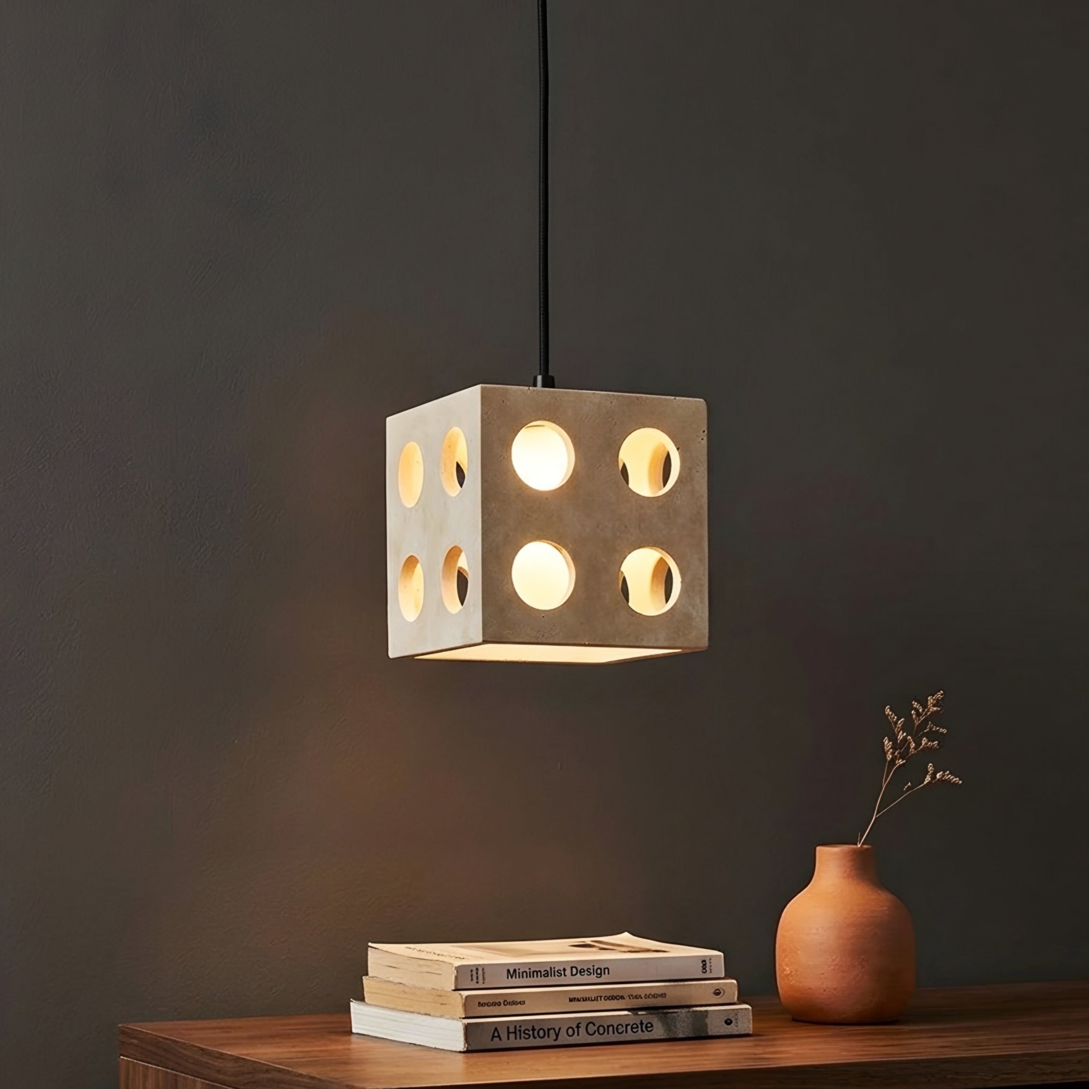 Cubrix Concrete Pendant Light – Industrial Cube Hanging Ceiling Fixture Dining Kitchen Island