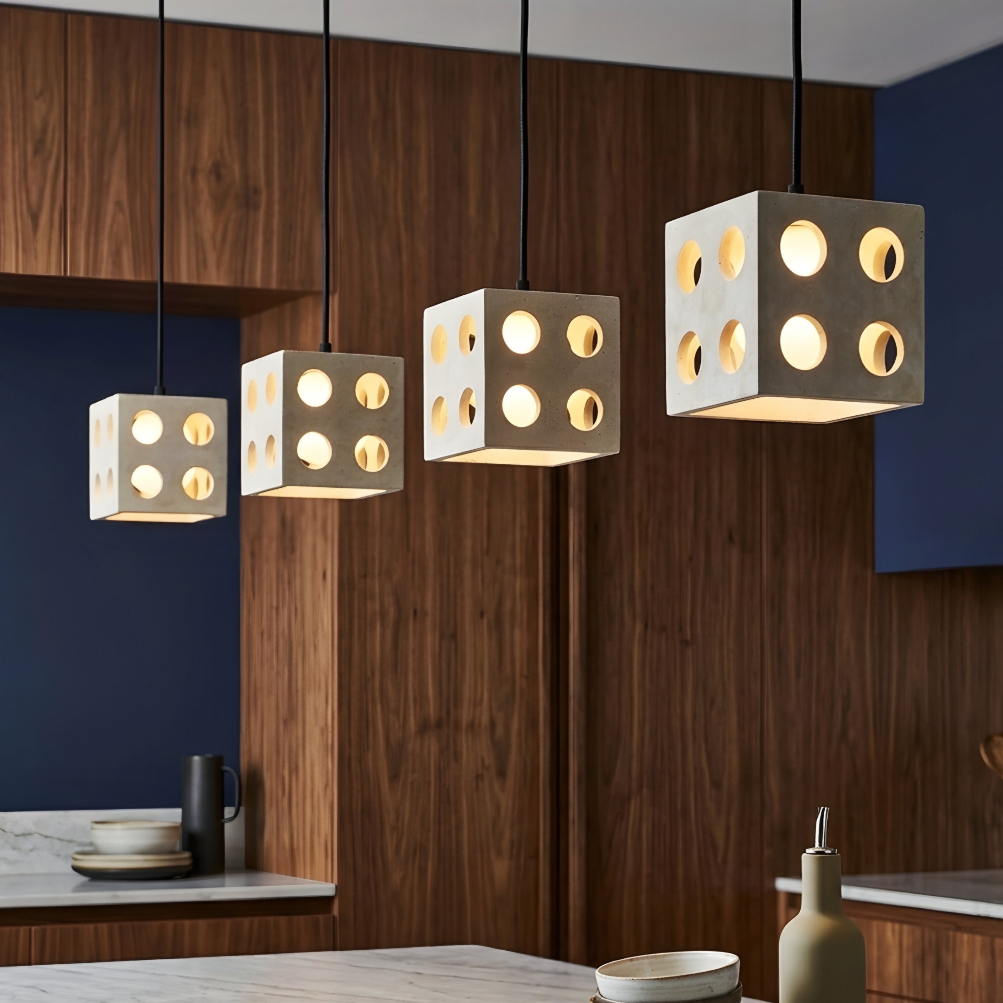 Cubrix Concrete Pendant Light – Industrial Cube Hanging Ceiling Fixture Dining Kitchen Island