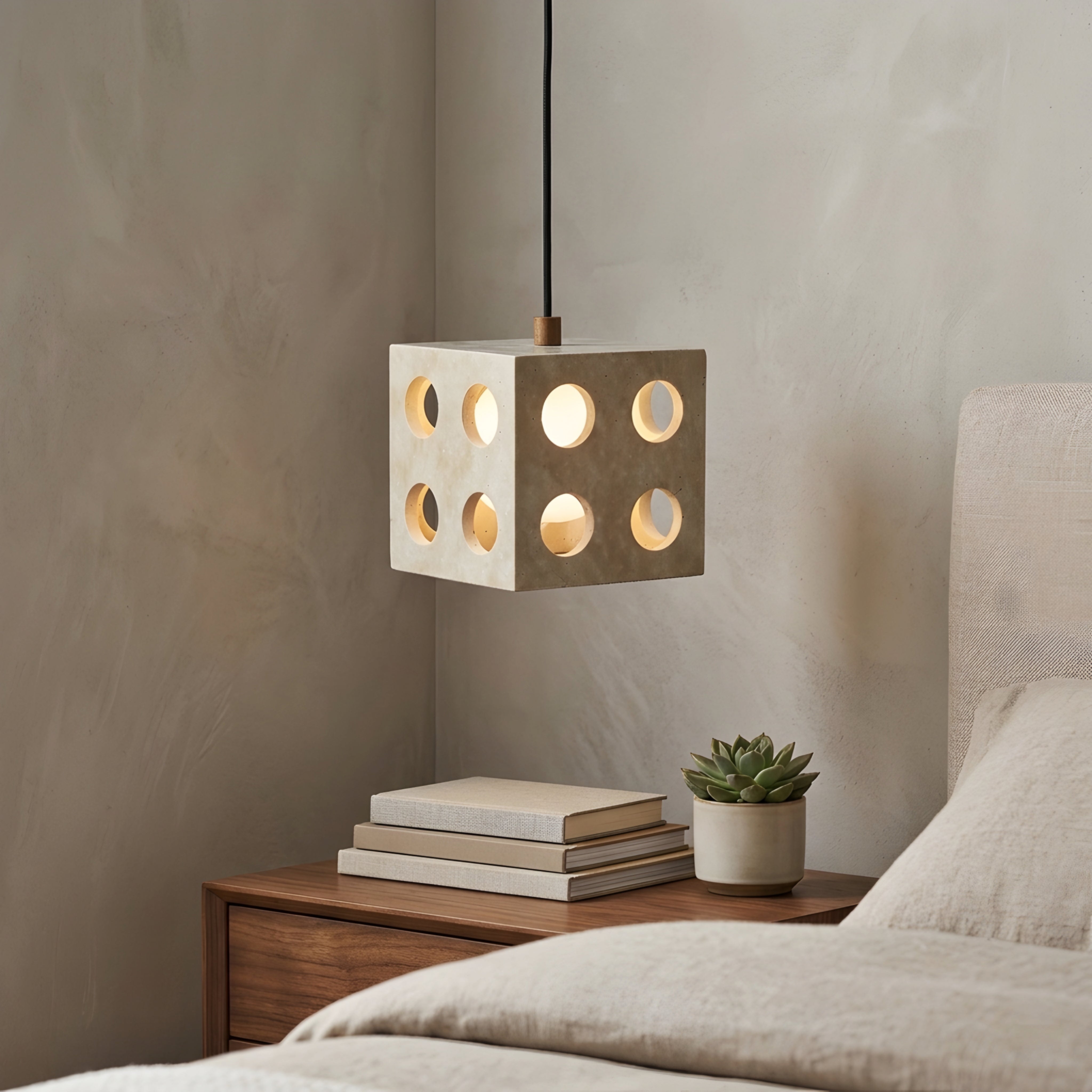 Cubrix Concrete Pendant Light – Industrial Cube Hanging Ceiling Fixture Dining Kitchen Island