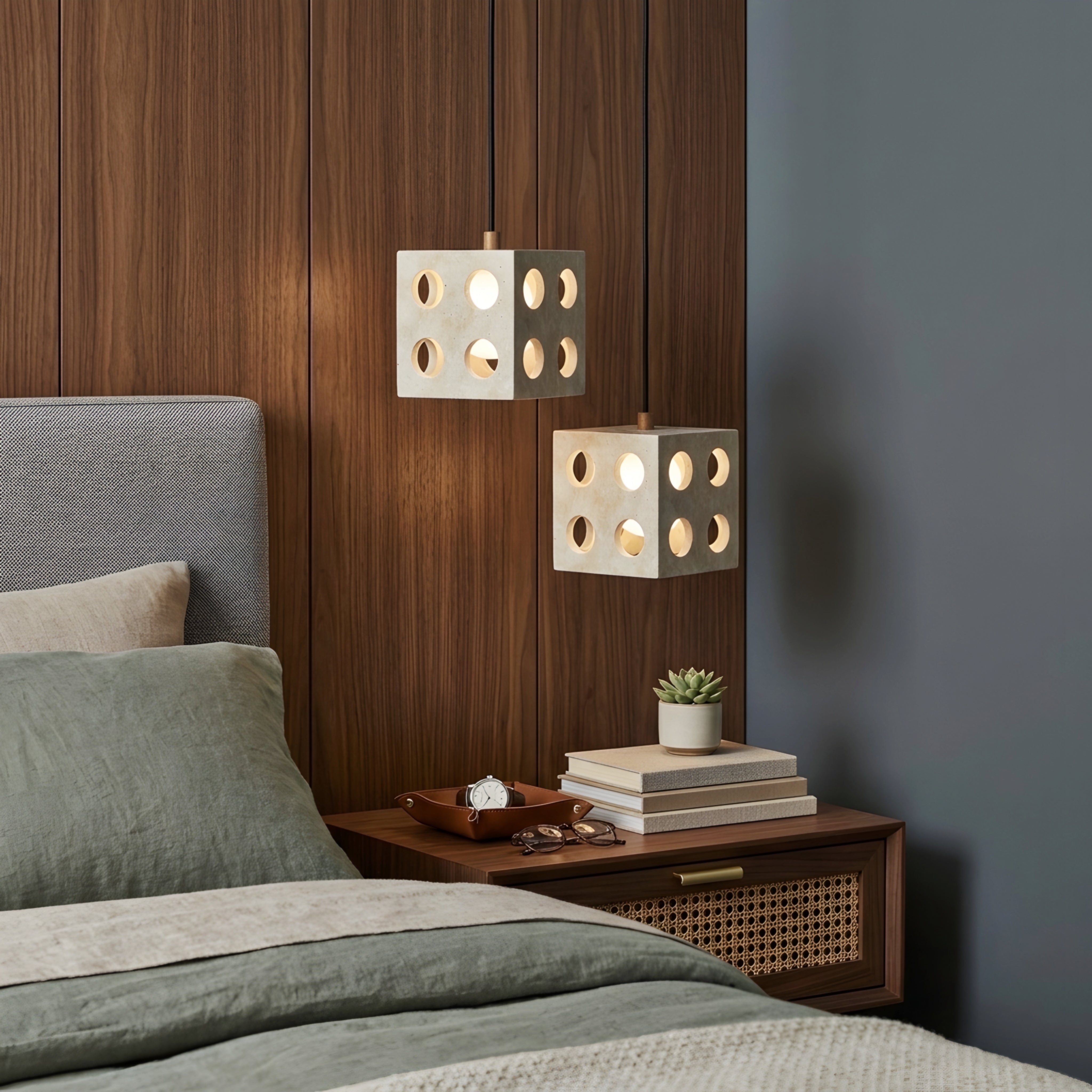 Cubrix Concrete Pendant Light – Industrial Cube Hanging Ceiling Fixture Dining Kitchen Island