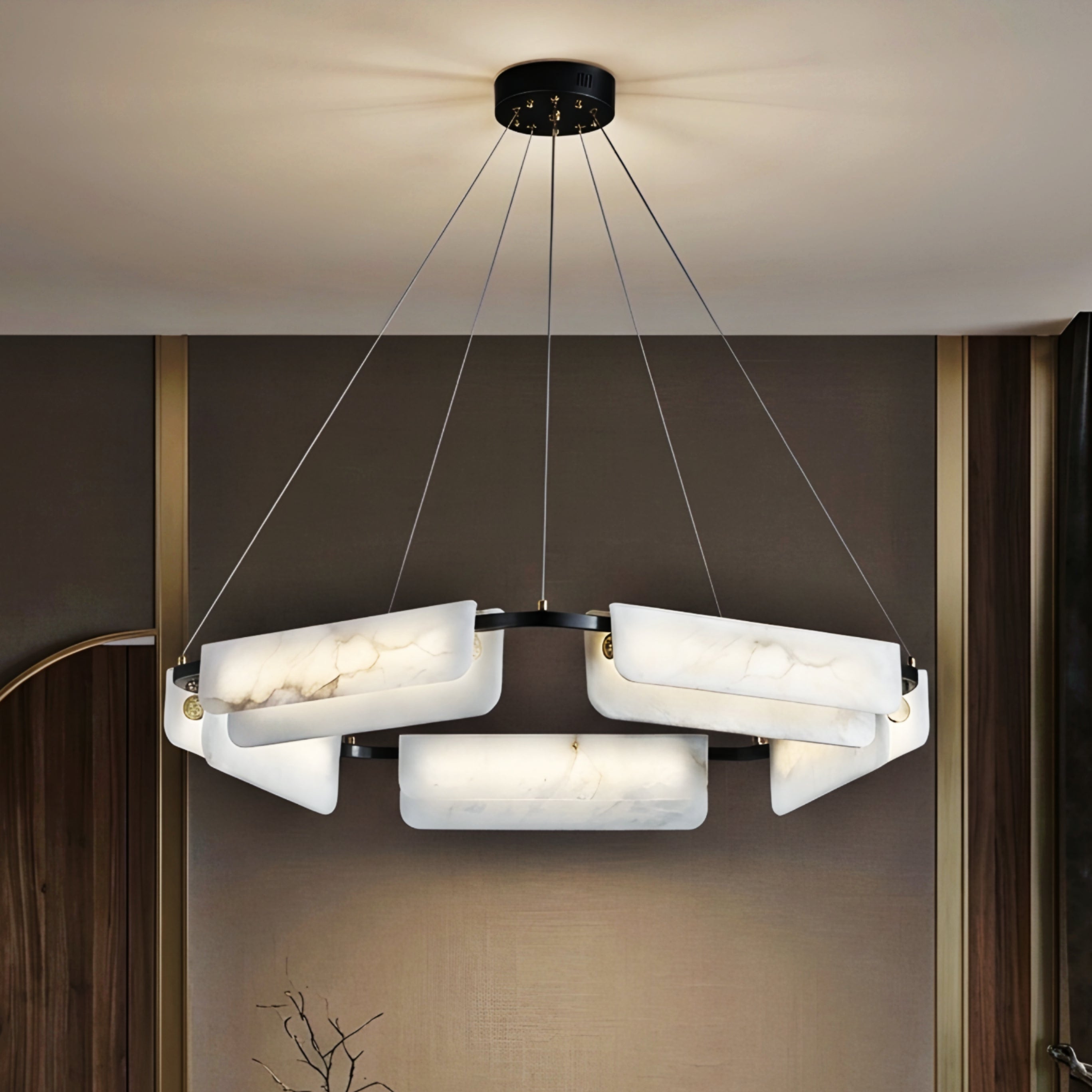 Caravel Chandelier – Modern Alabaster Pendant Light Dining Room Living Room Ceiling Lighting