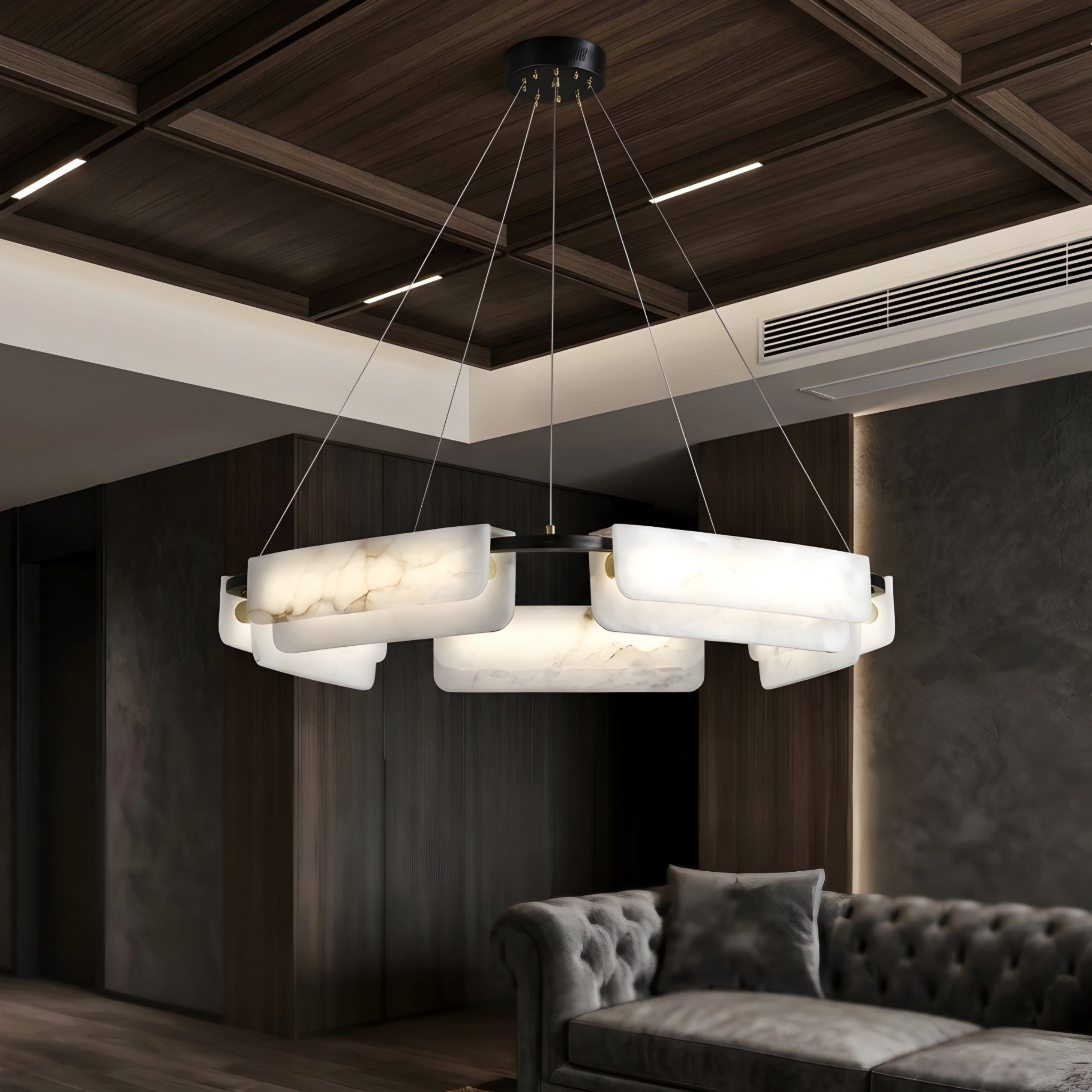 Caravel Chandelier – Modern Alabaster Pendant Light Dining Room Living Room Ceiling Lighting